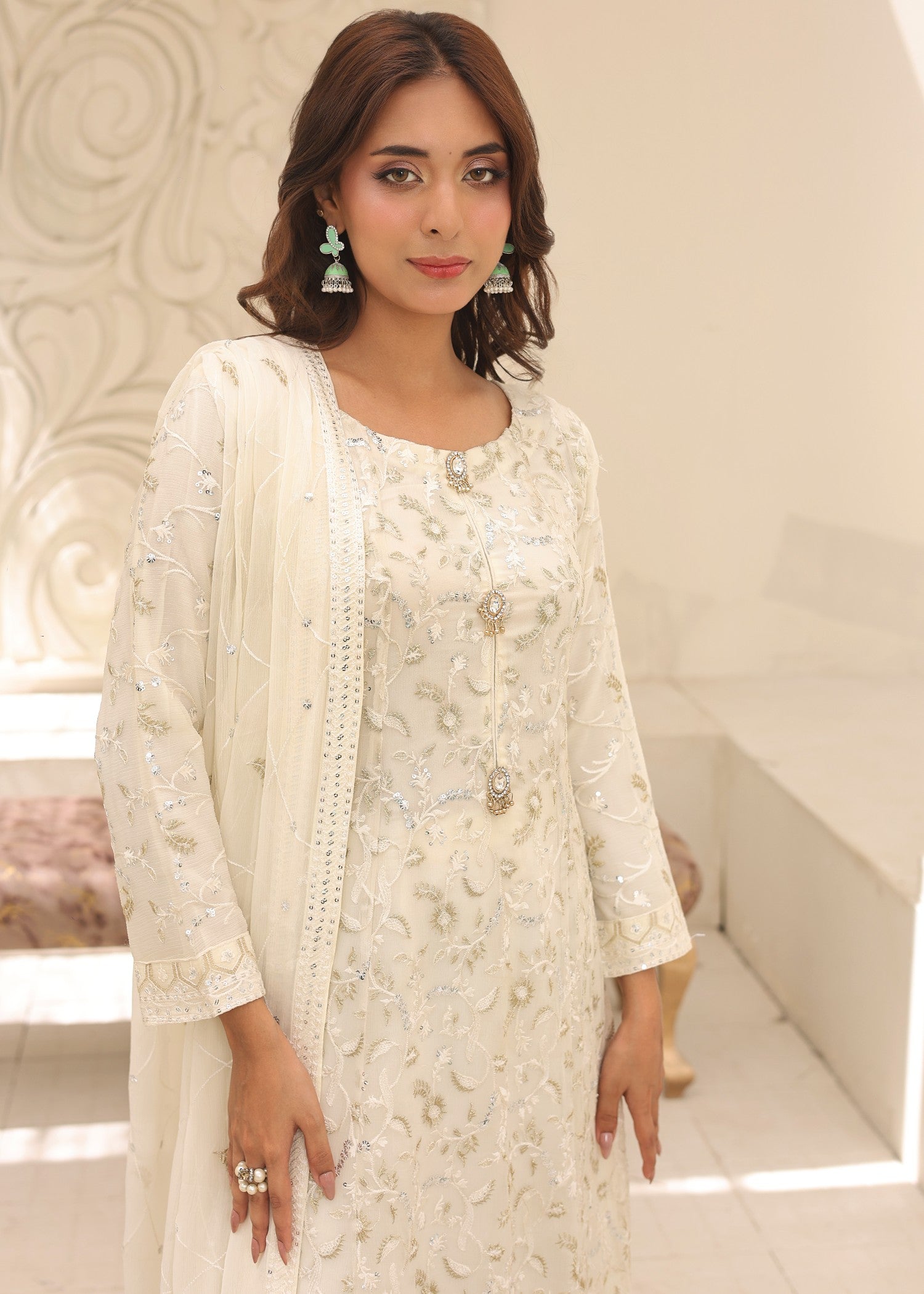 bemberg crinkle chiffon Maxi in Off-white
