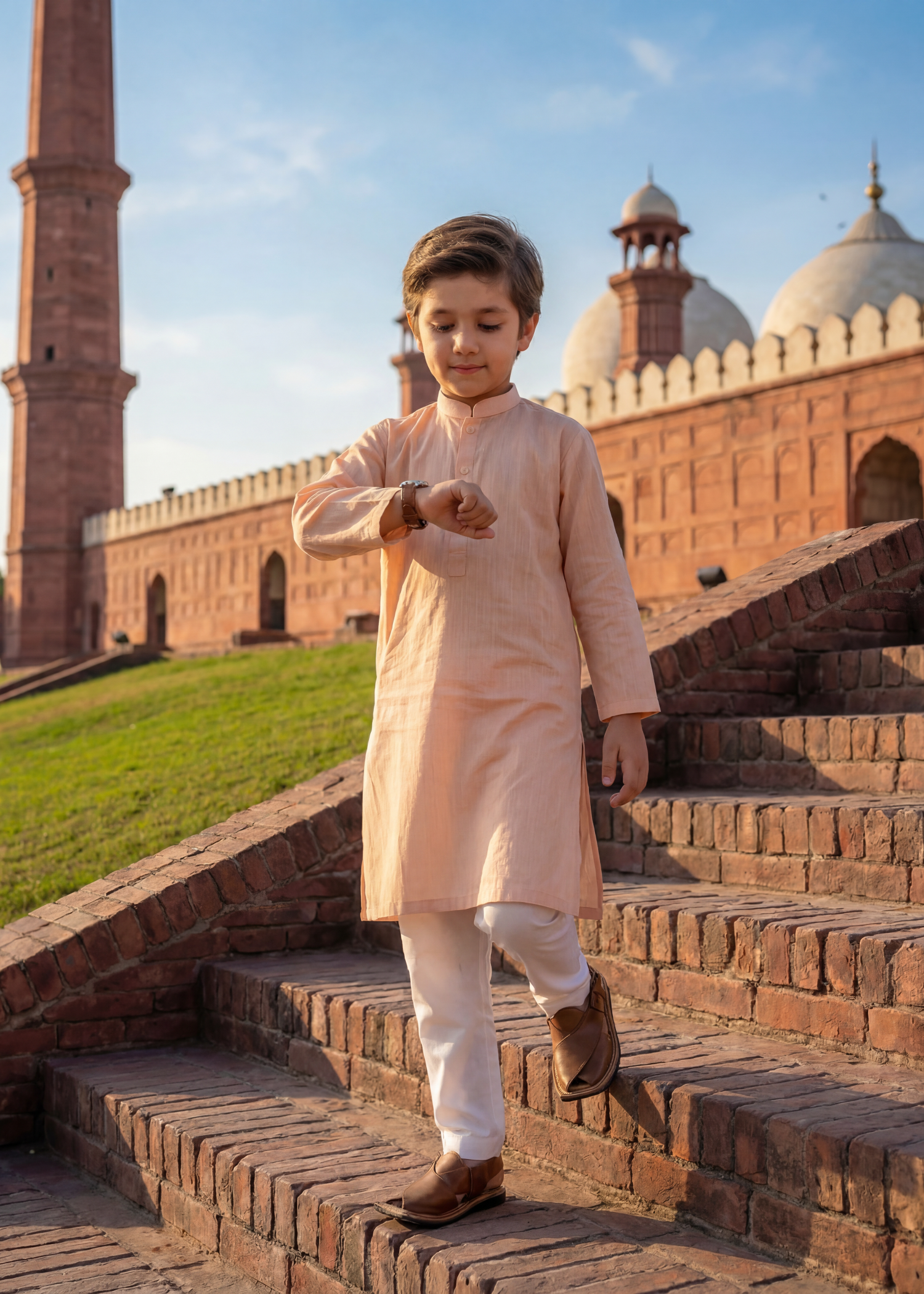 cotton Kurta Set in Apricot orange