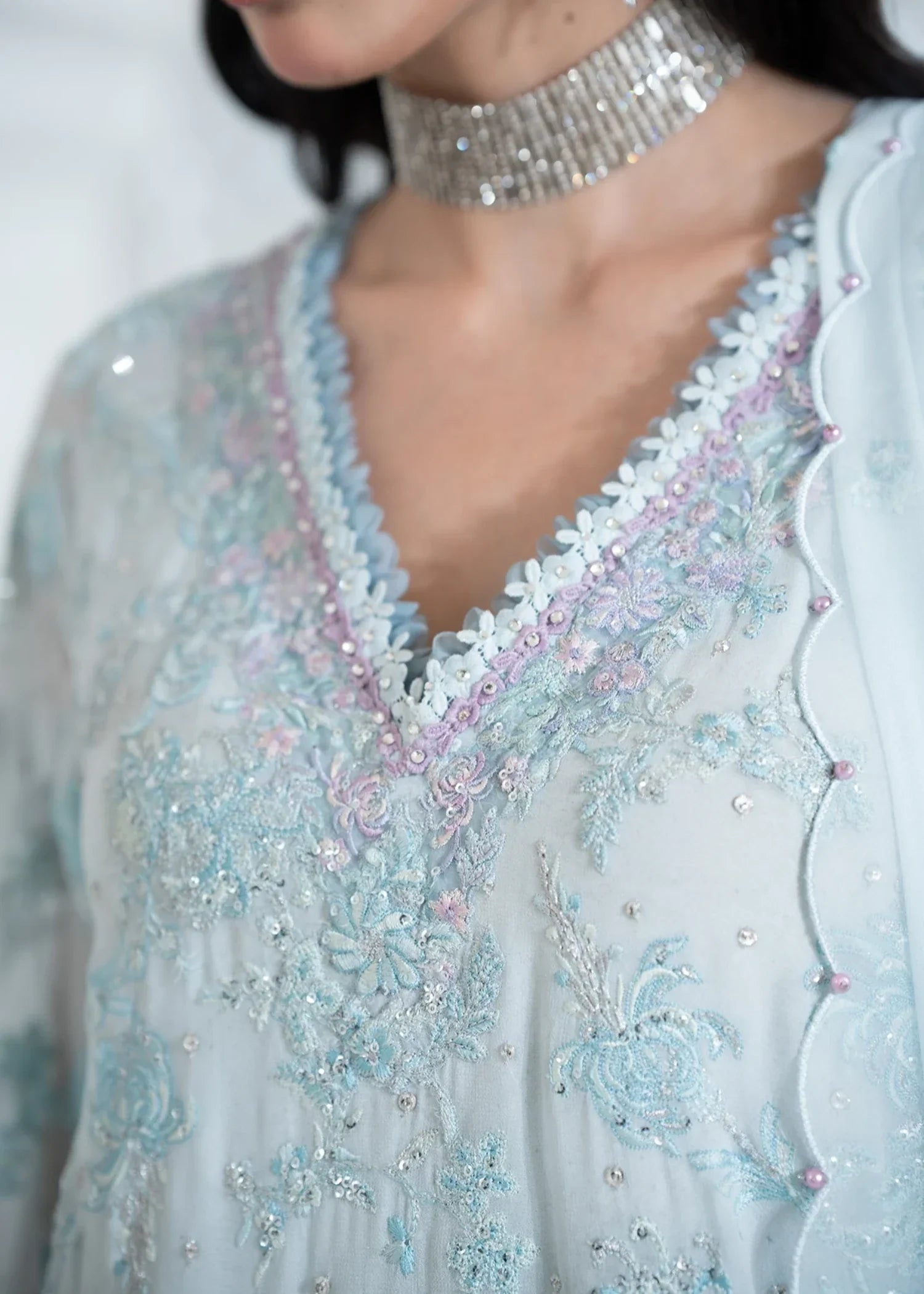 georgette chiffon Kurta Set in Ice blue