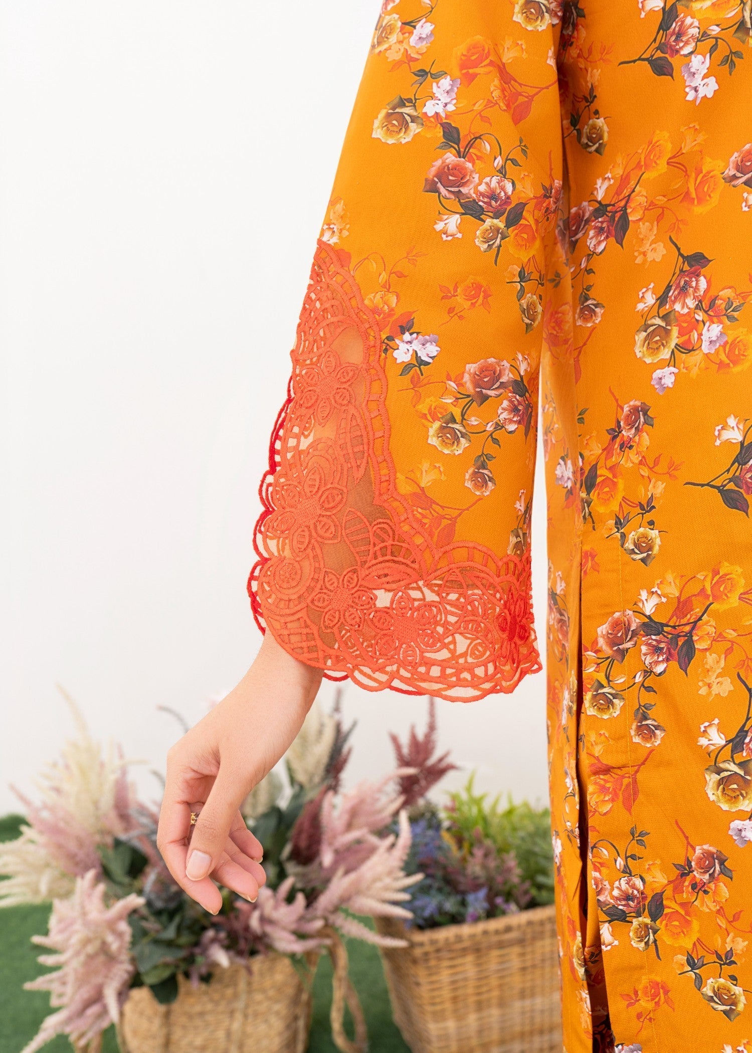 cambric Kurta Set in Orange