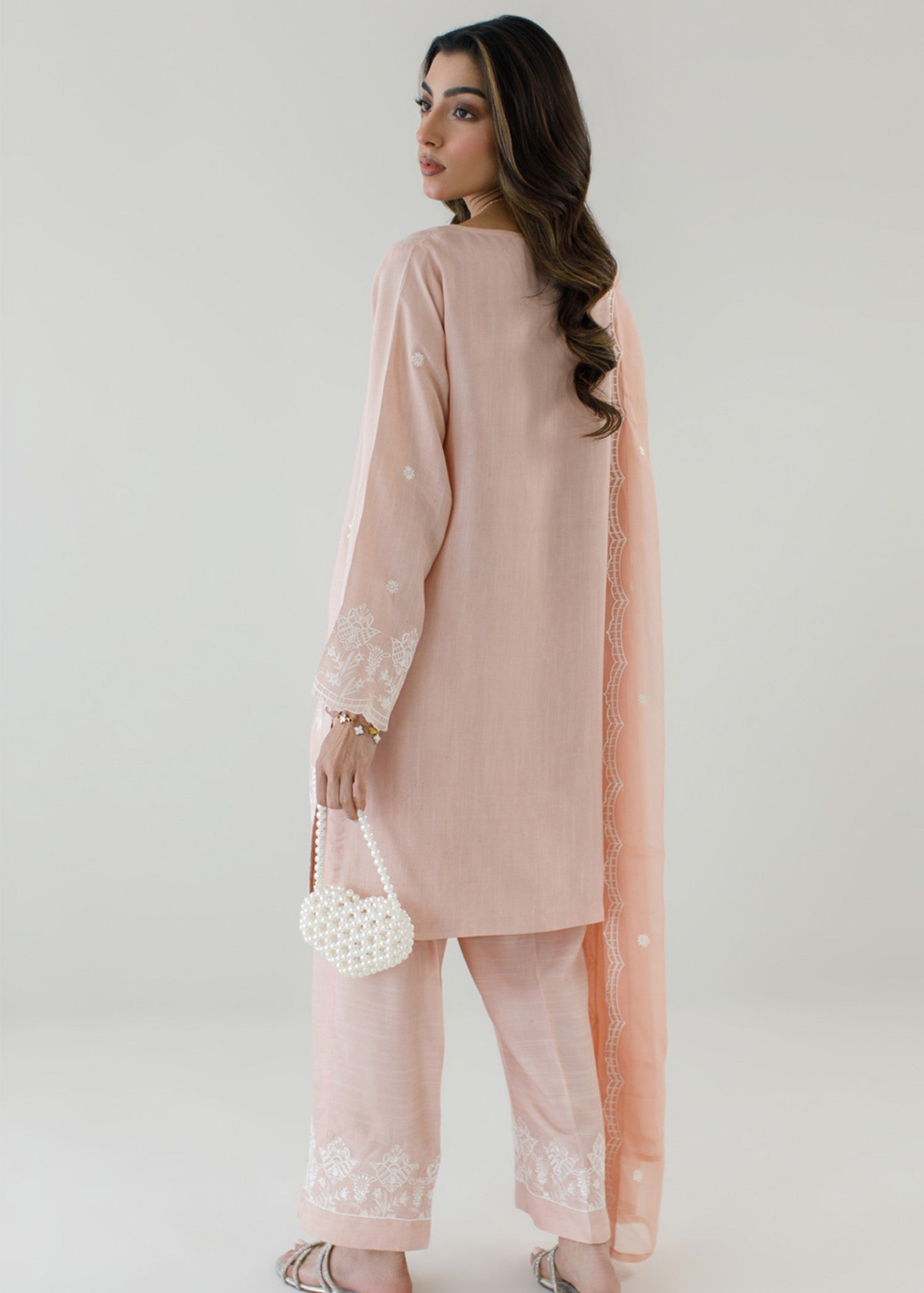 pk raw silk Kurta Set in Peach pink