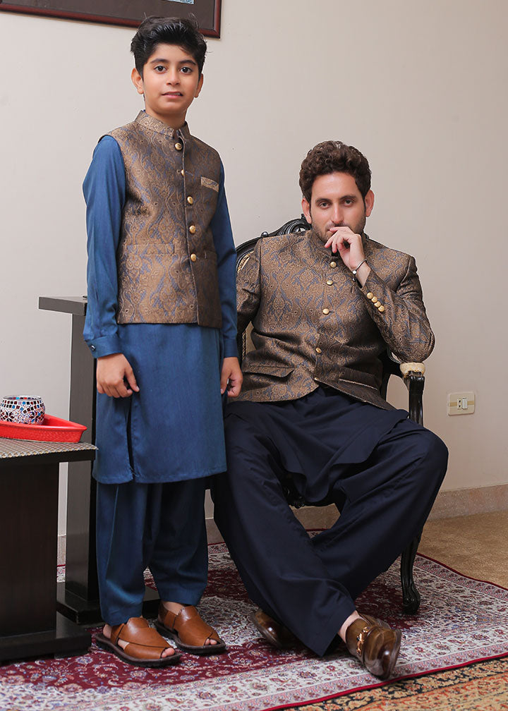 banarsi silk Prince Coat in Grey