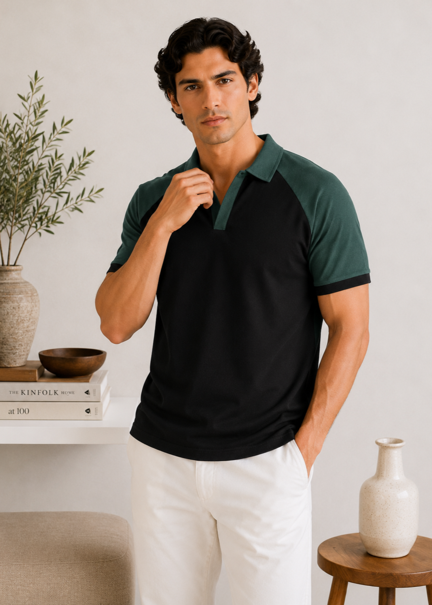 cotton pique Polo Shirt in Black, dark green