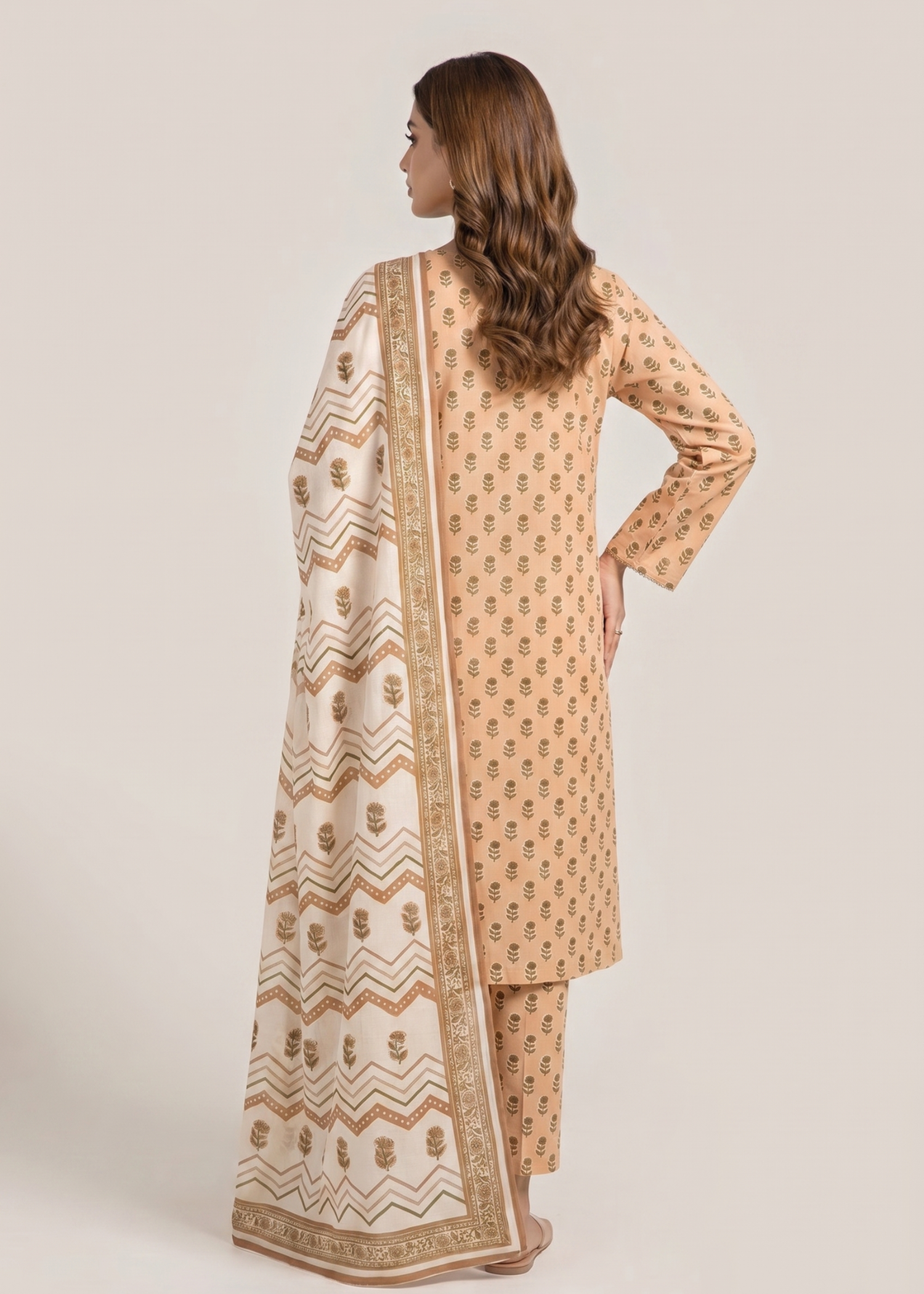 lawn Unstitched in Apricot orange