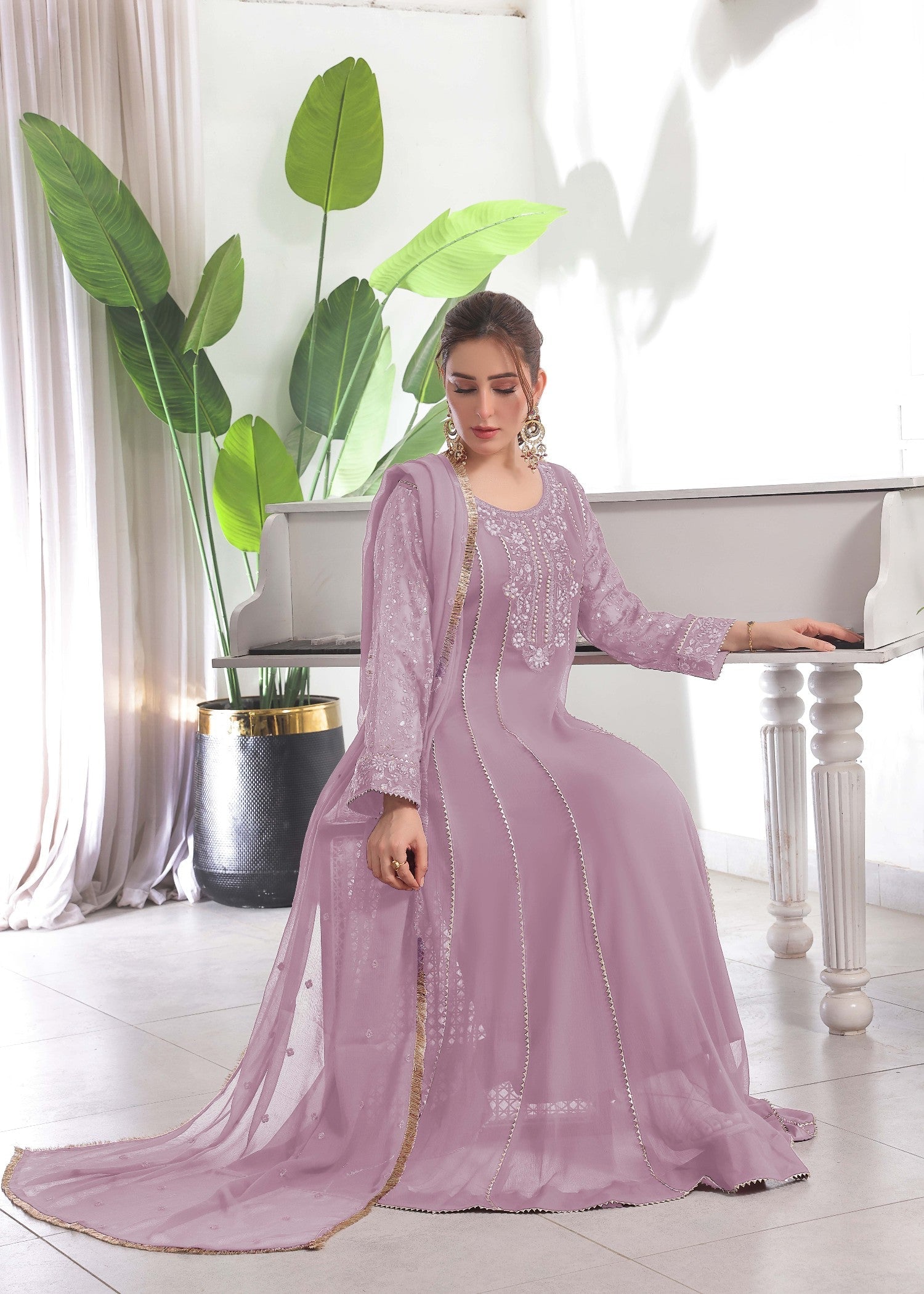 chiffon Anarkali in Lilac