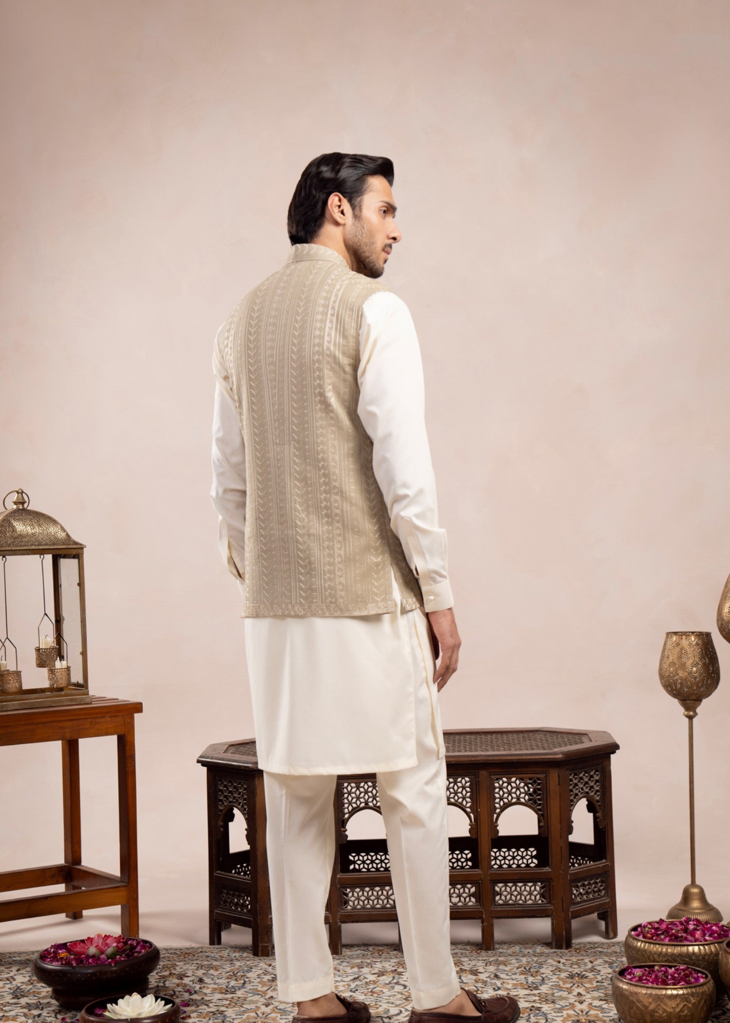 raw silk Waistcoat in Mint green