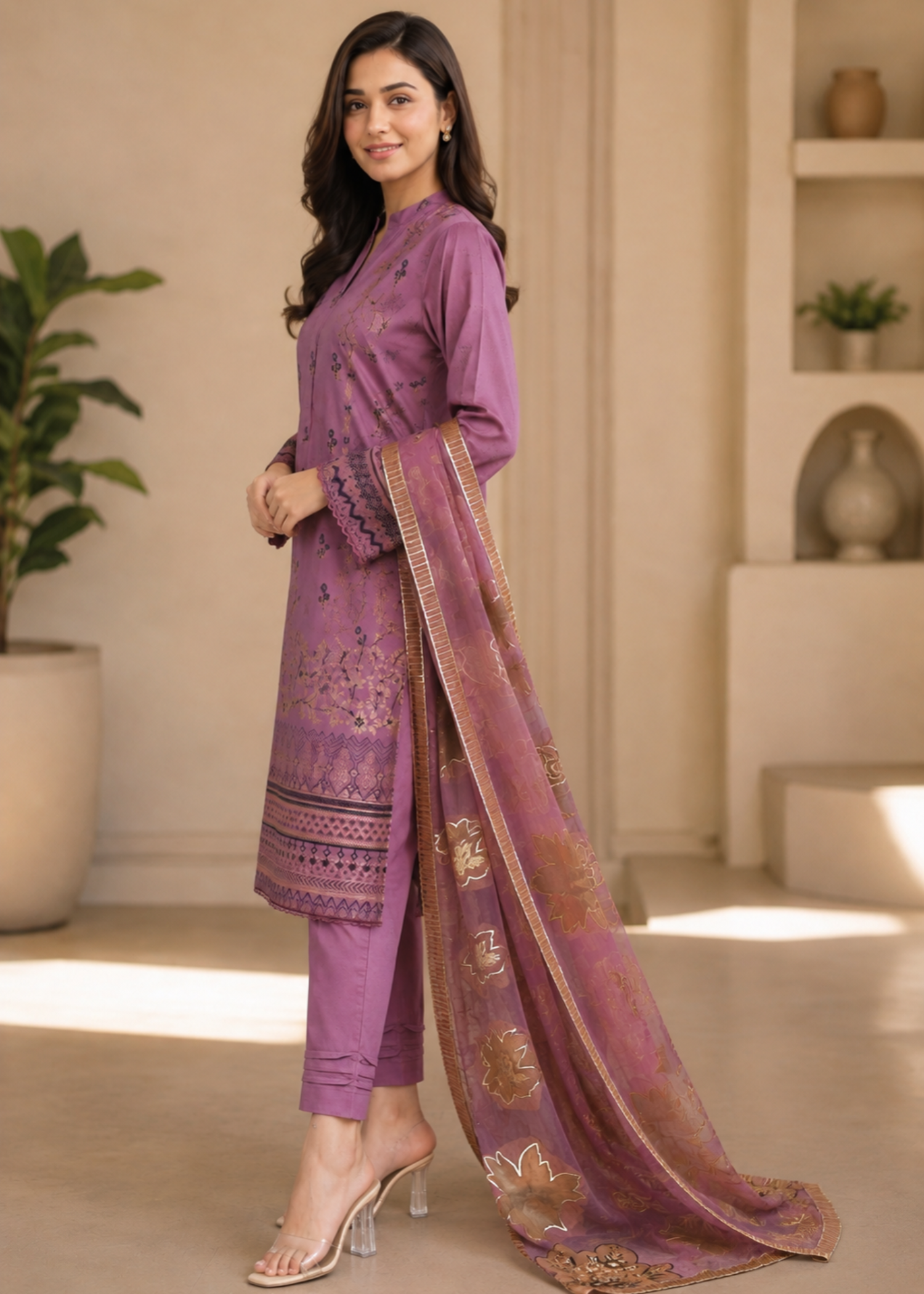 lawn Kurta Set in Flamingo
