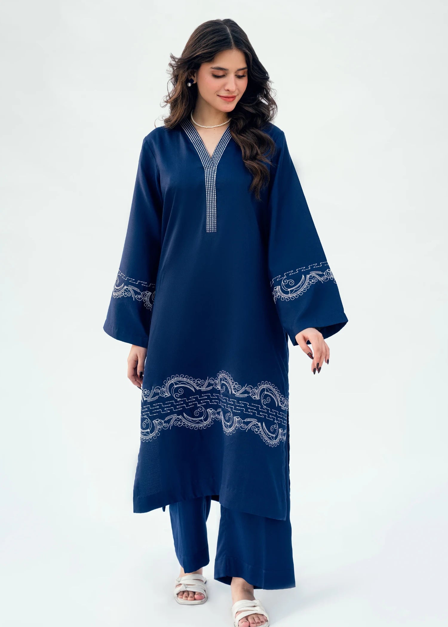 twill viscose Kurta Set in Royal blue
