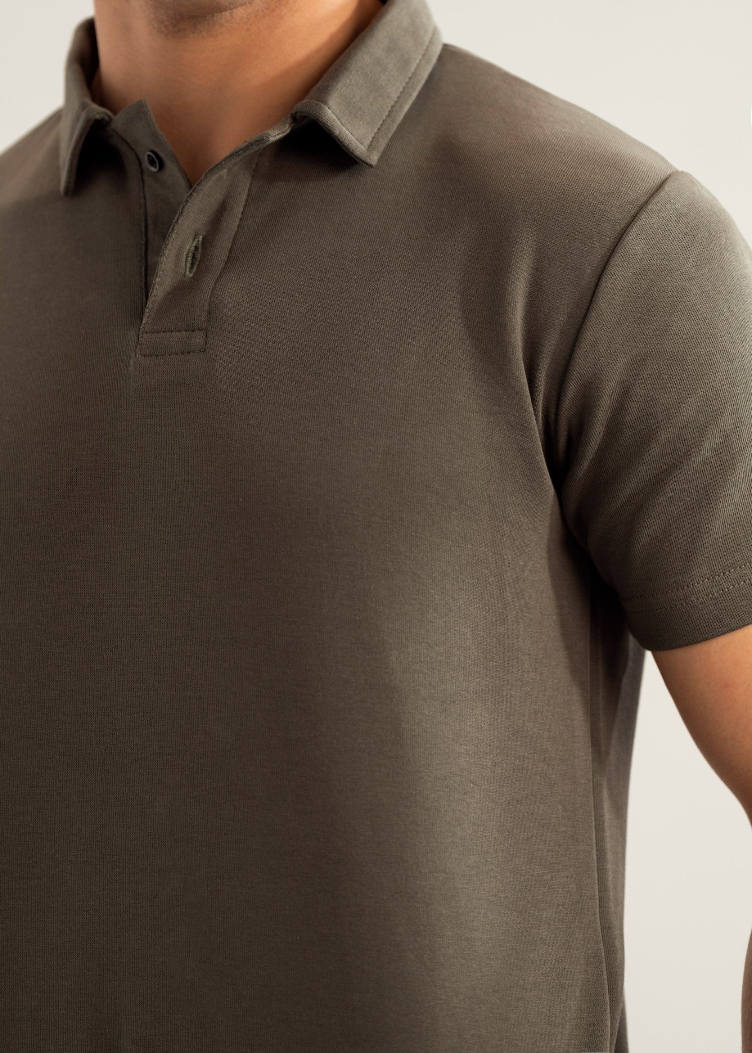 interlock knit Polo Shirt in Olive green