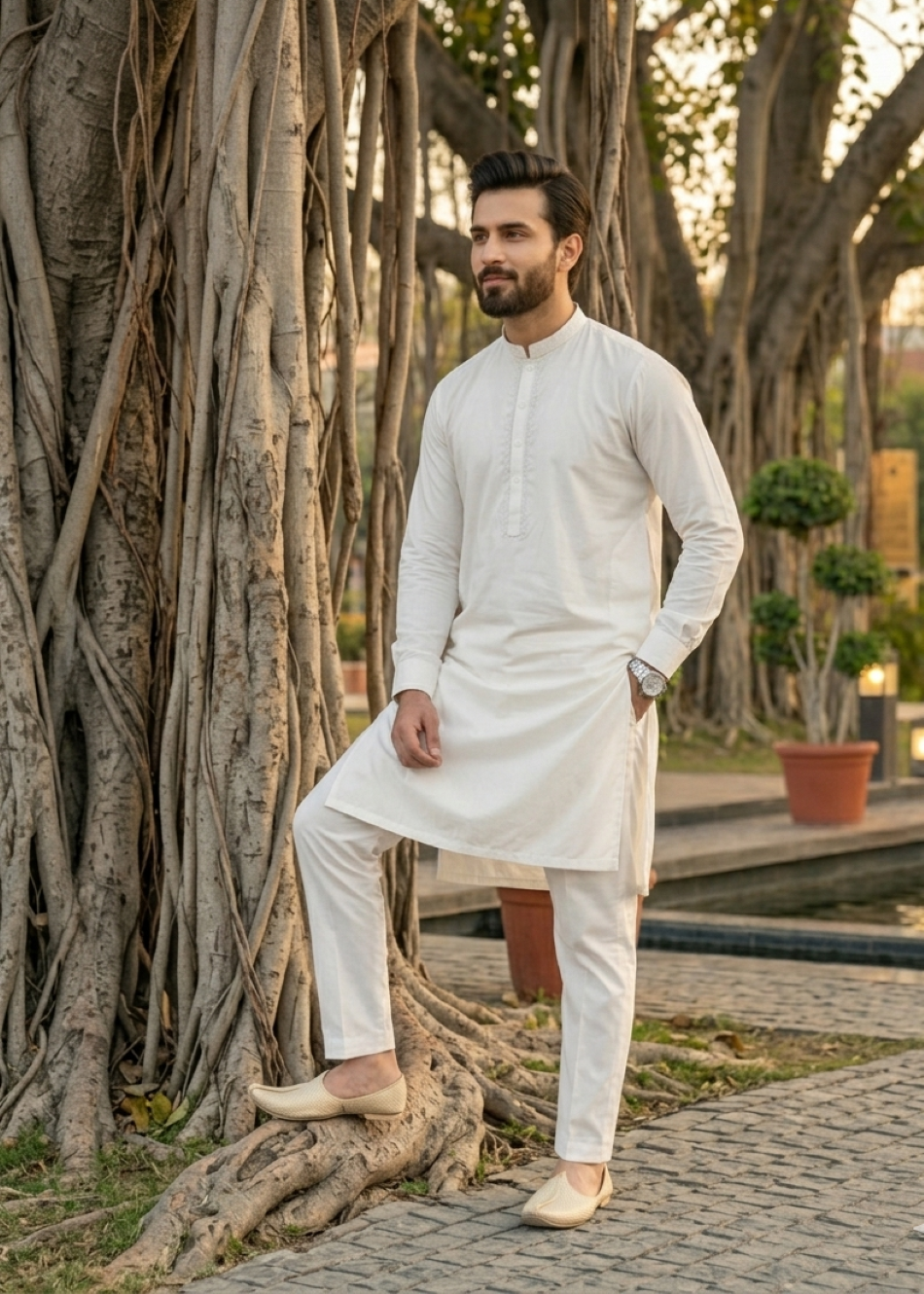 wash & wear Kurta Set in White