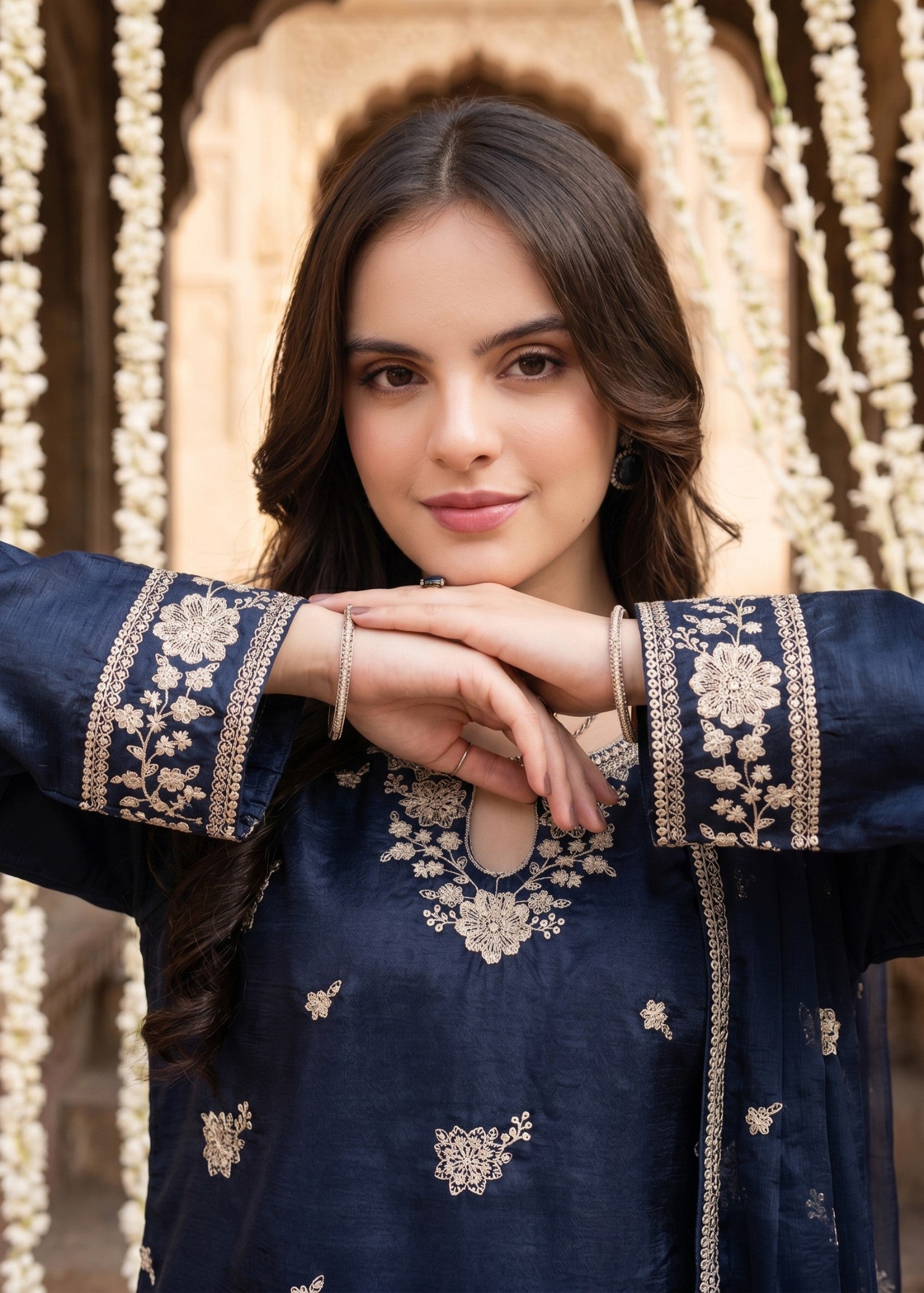 kattan silk Kurta Set in Navy blue