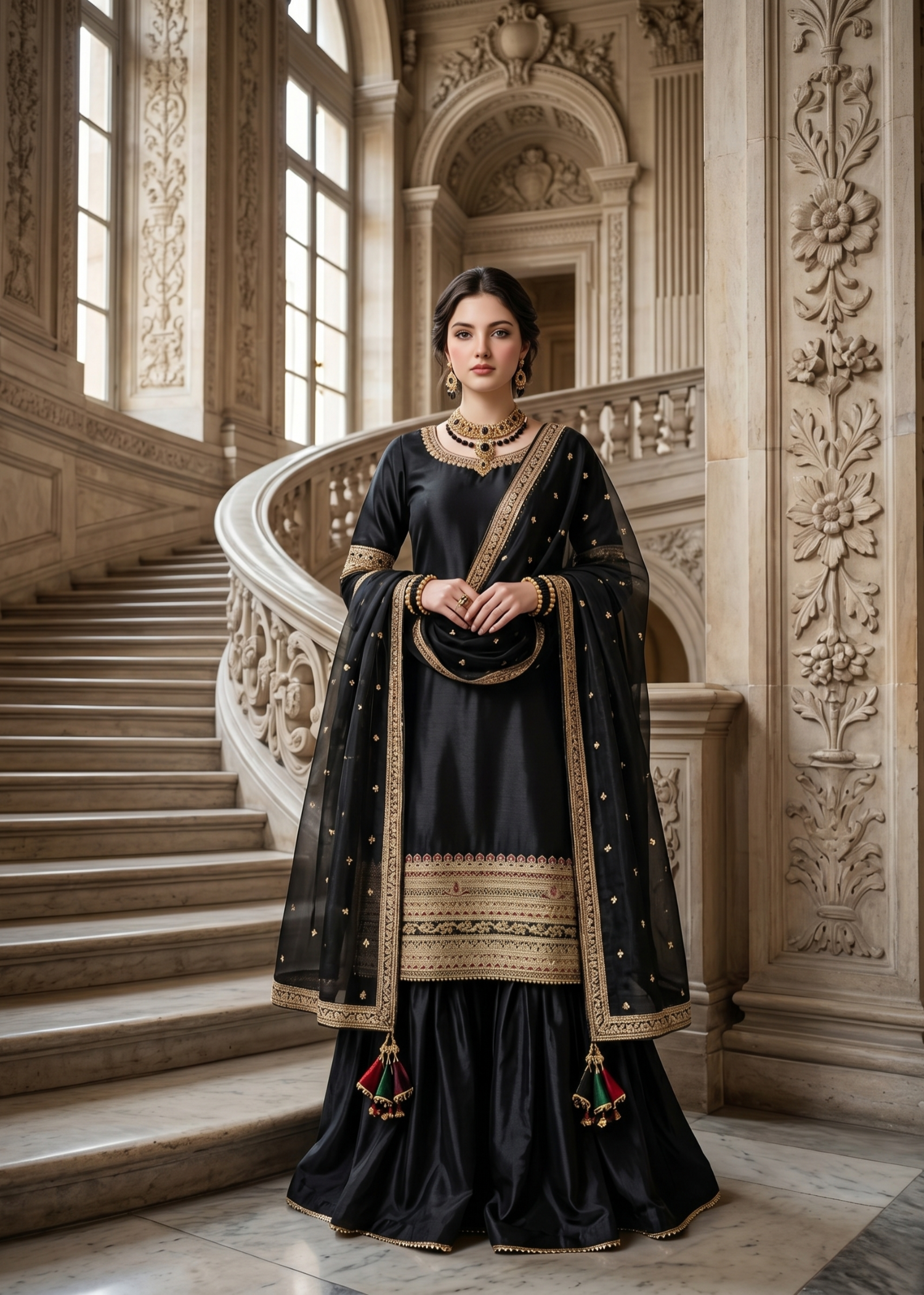 silk Gharara in Black