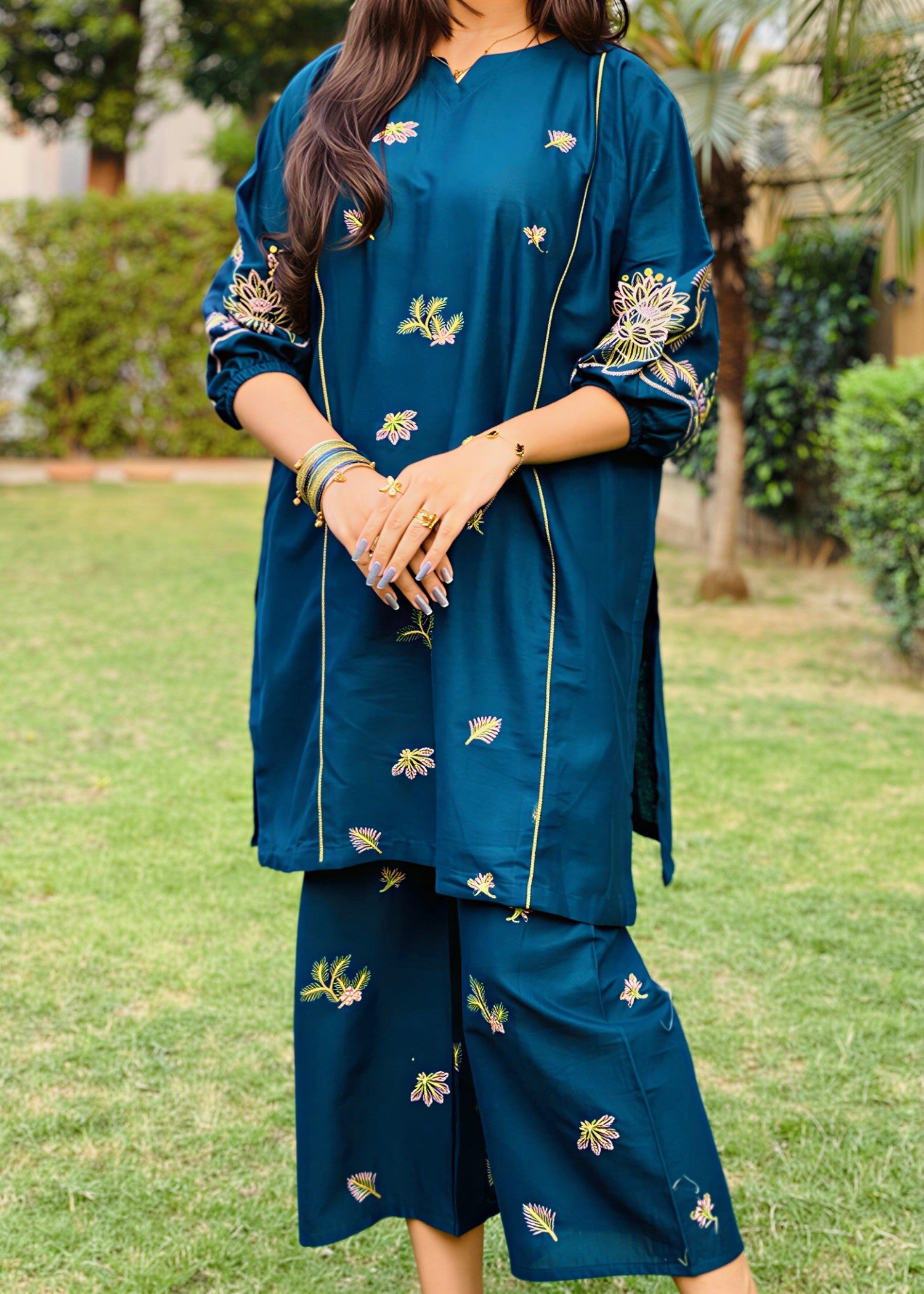 lawn cotton Co Ord Sets in Teal