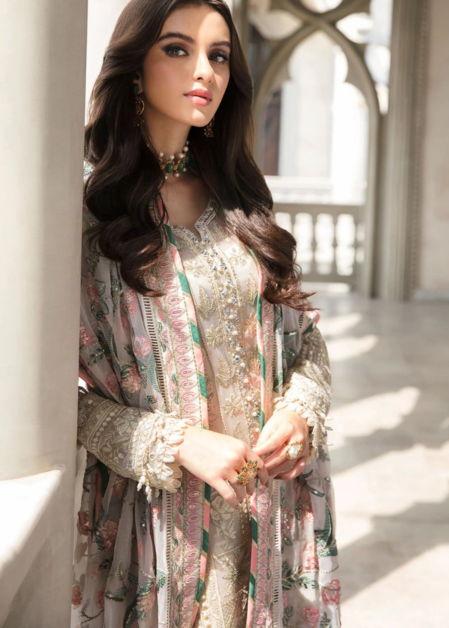chiffon Kurta Set in Ivory