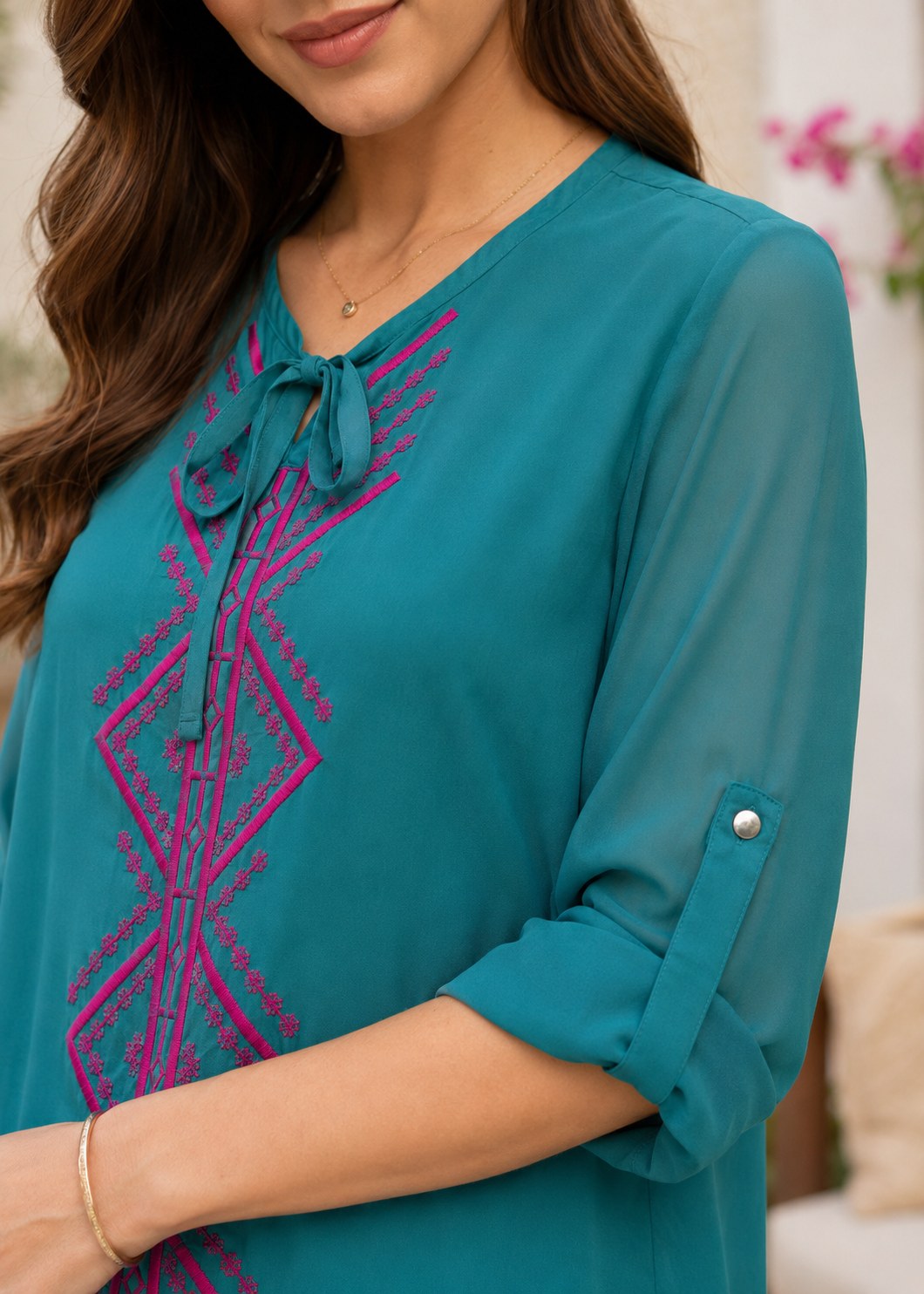 polyester chiffon Top in Teal