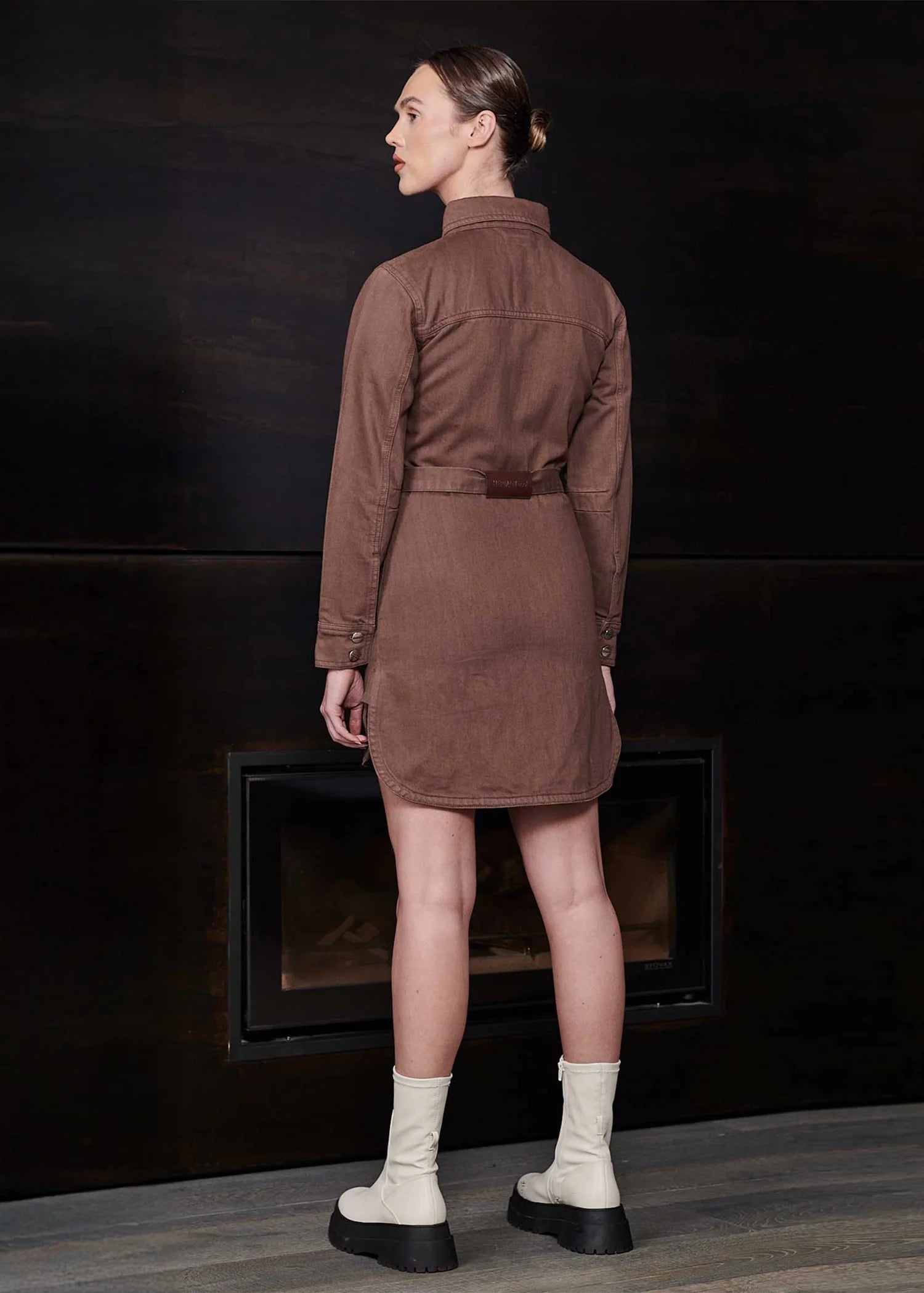 denim Dress in Chocolate brown
