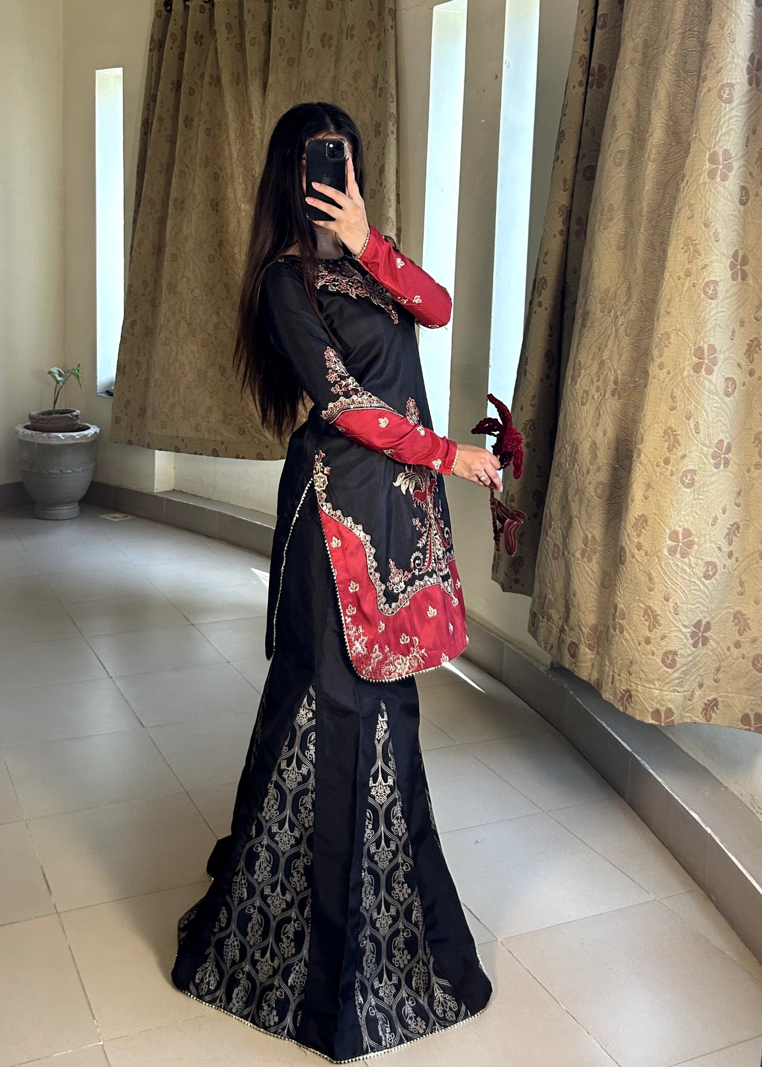 silk Sharara in Black