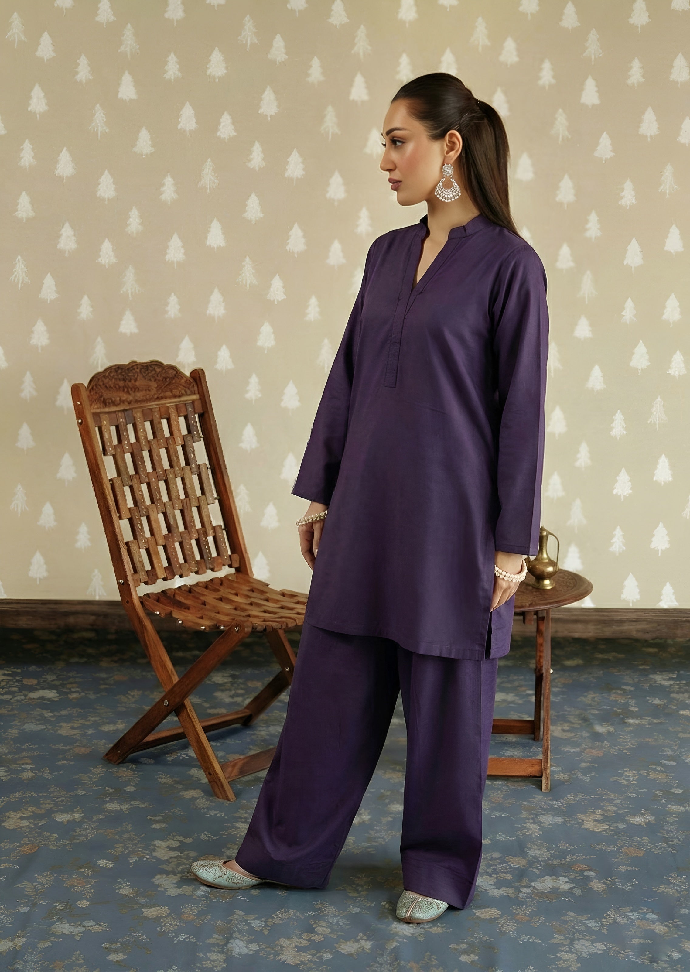 linen Co Ord Sets in Purple heart