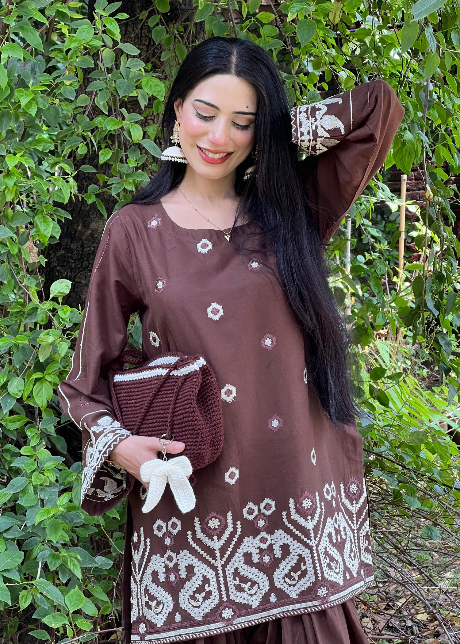 cotton Kurta Set in Mocha brown