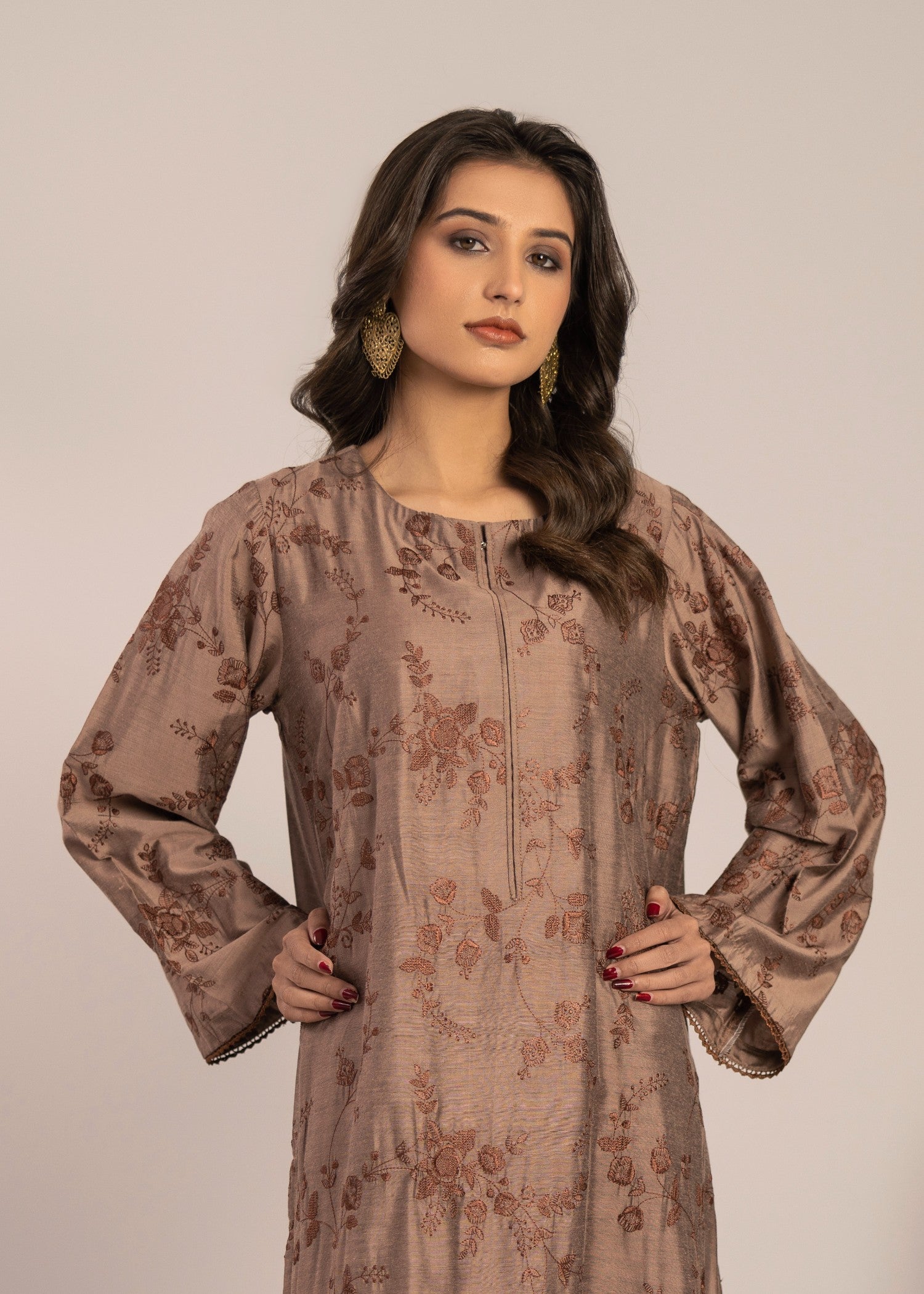 chambray Kurta Set in Brown