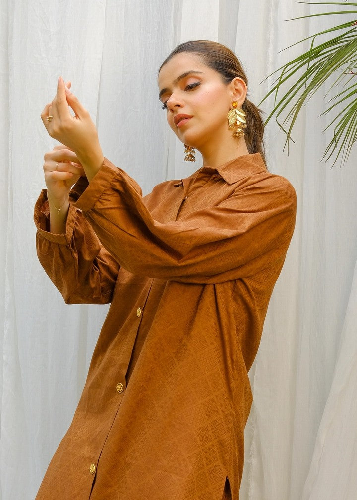 jacquard Kurta Set in Brown