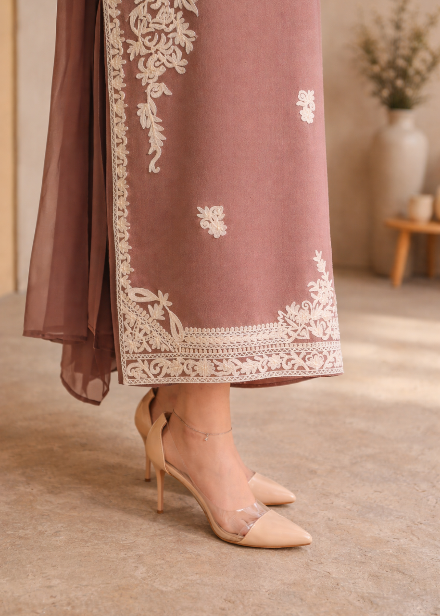 lawn cotton Kurta Set in Mauve pink