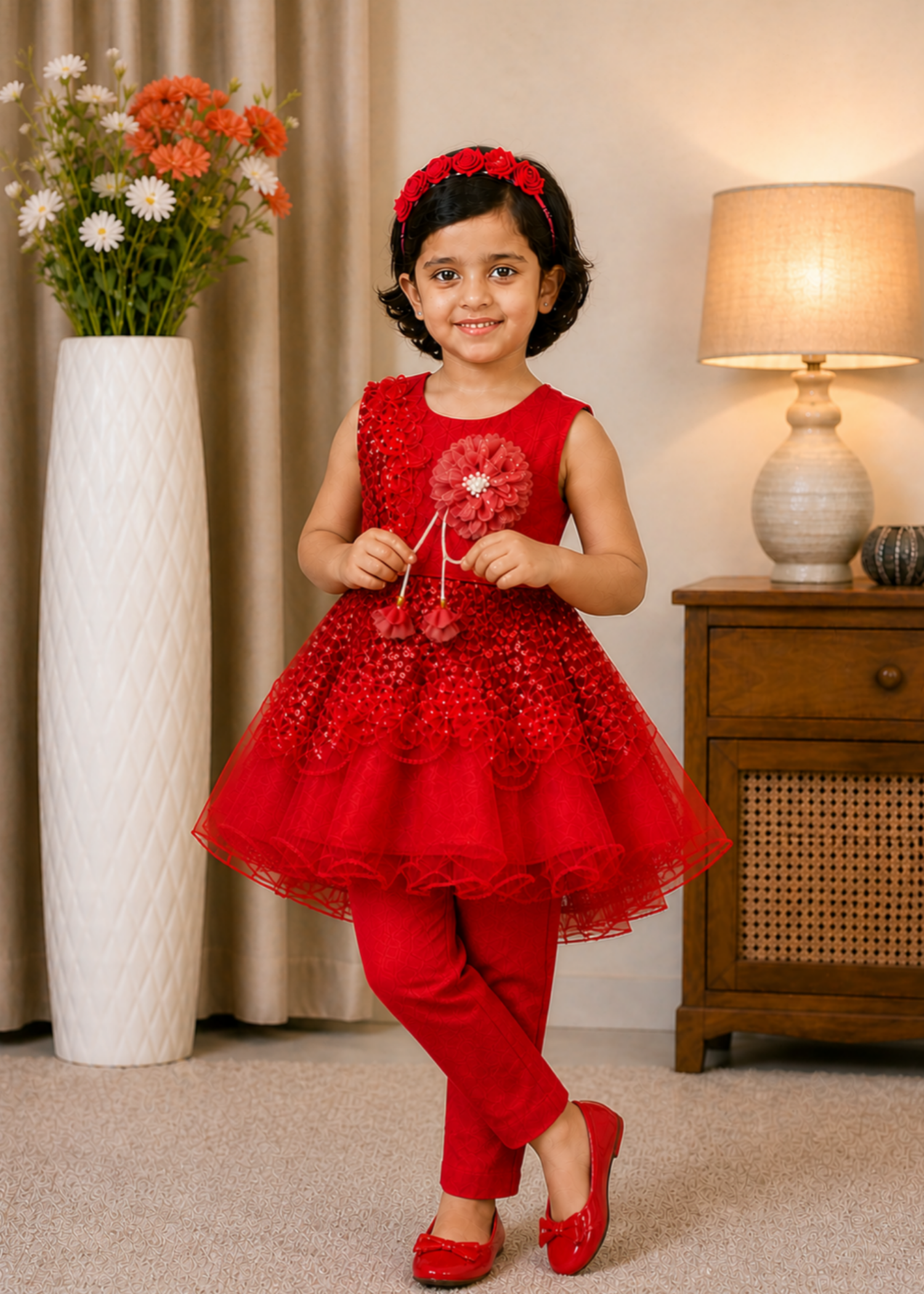 net Frock in Fire red