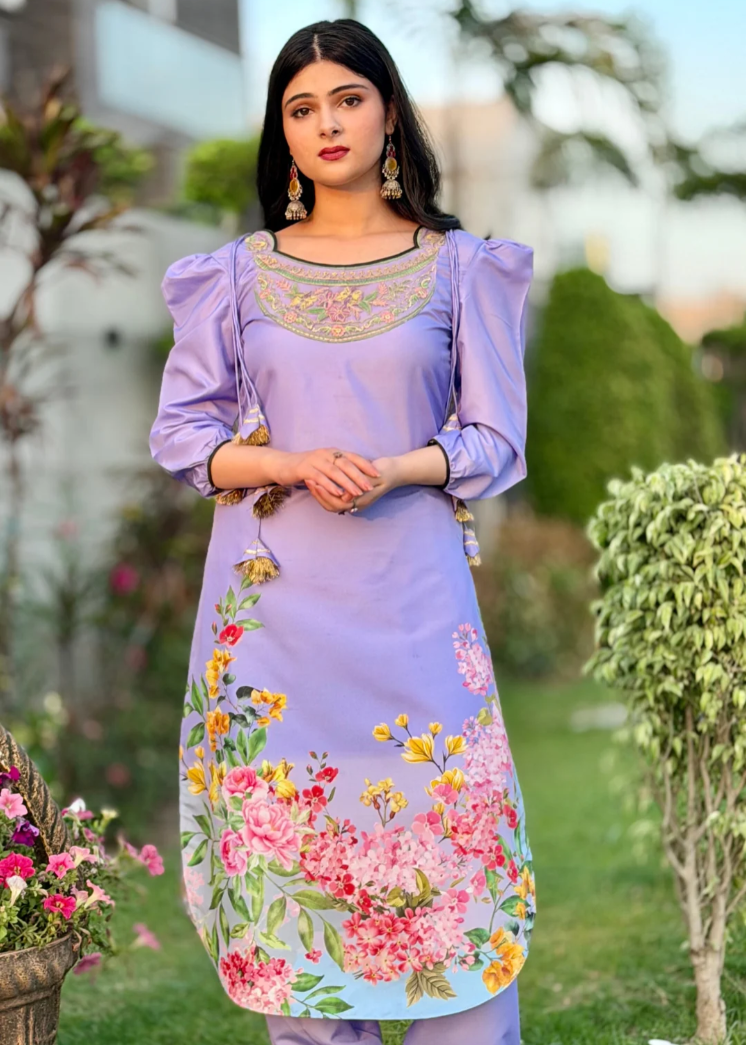 cotton silk Kurta Set in Lavender
