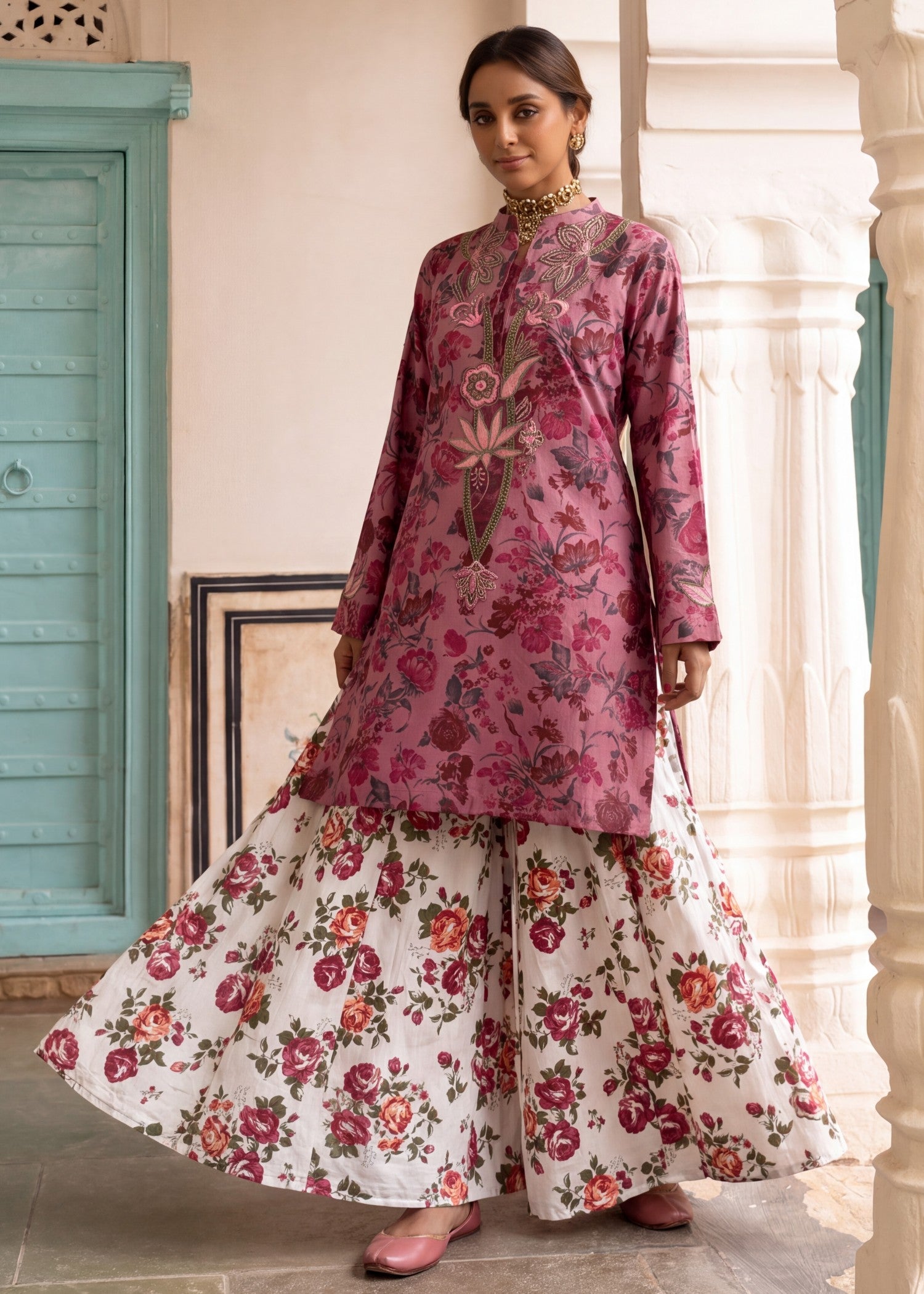 lawn Sharara in Multi