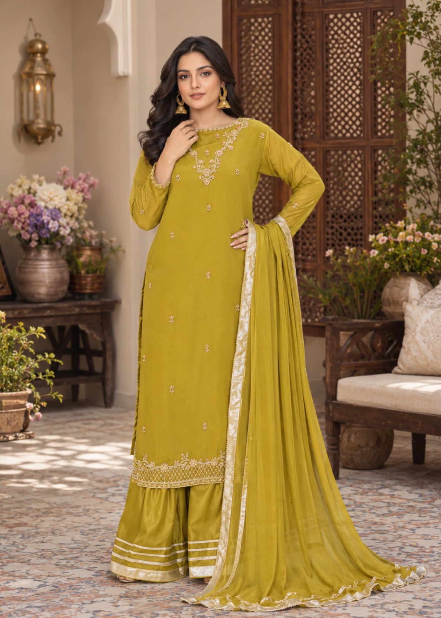 chiffon Gharara in Straw