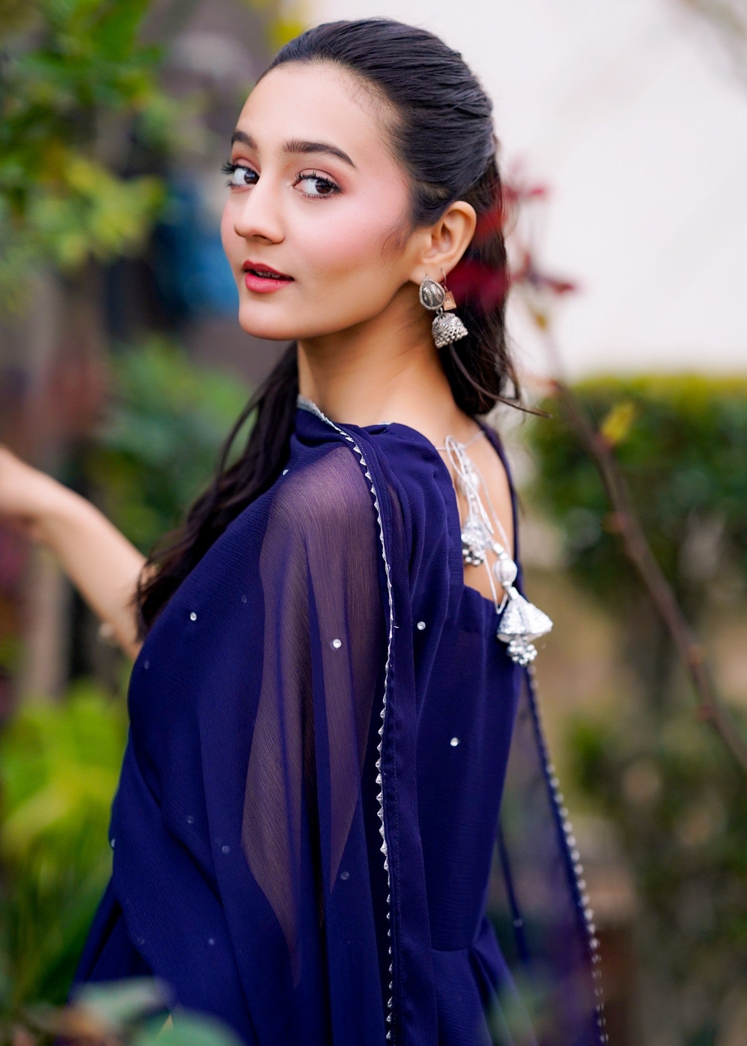 bemberg crinkle chiffon Maxi in Dark blue