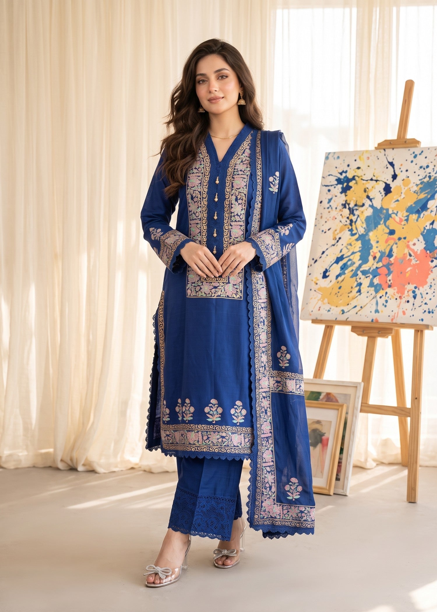 pk raw silk Kurta Set in Navy blue