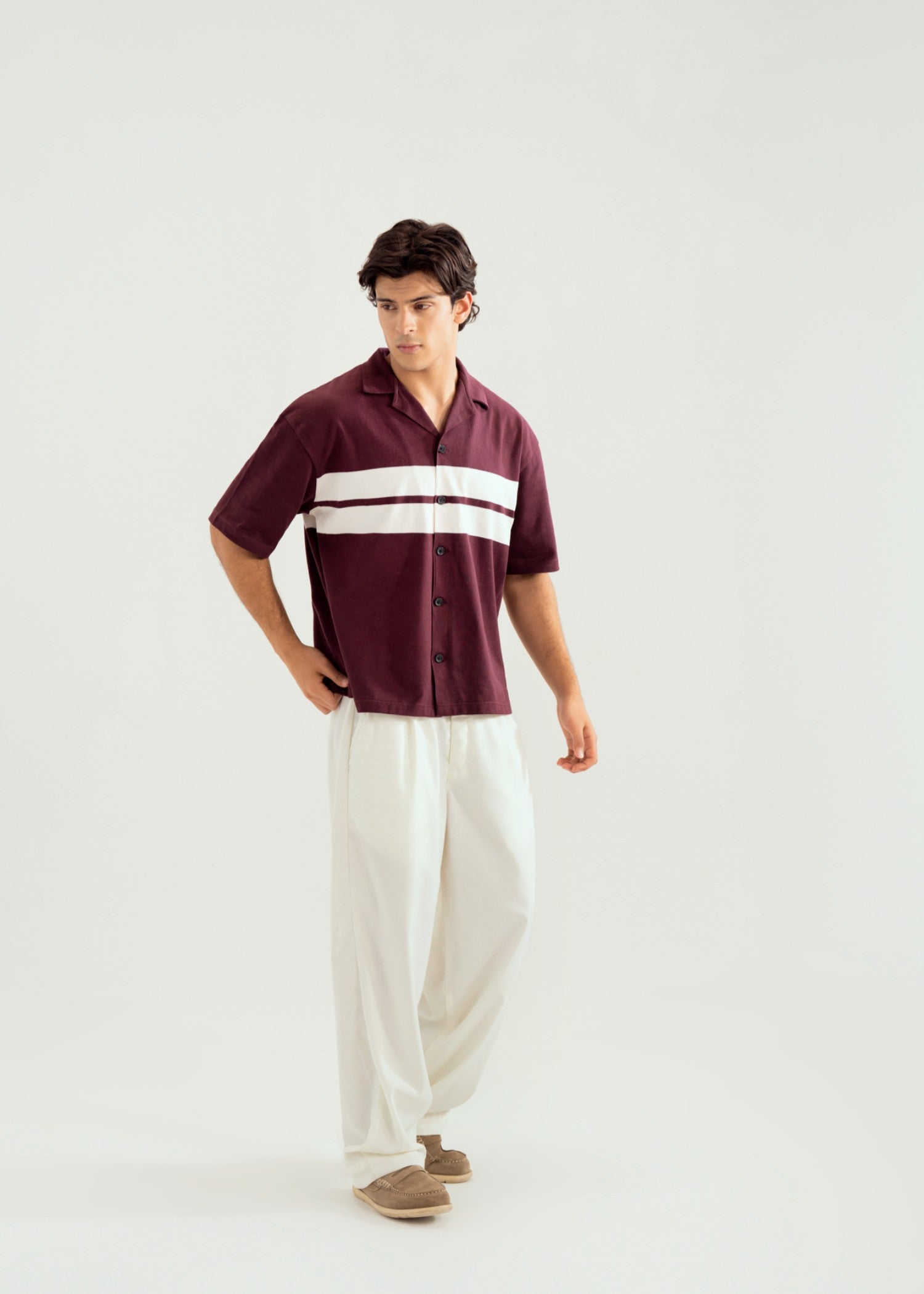interlock knit Casual Shirt in Maroon, white