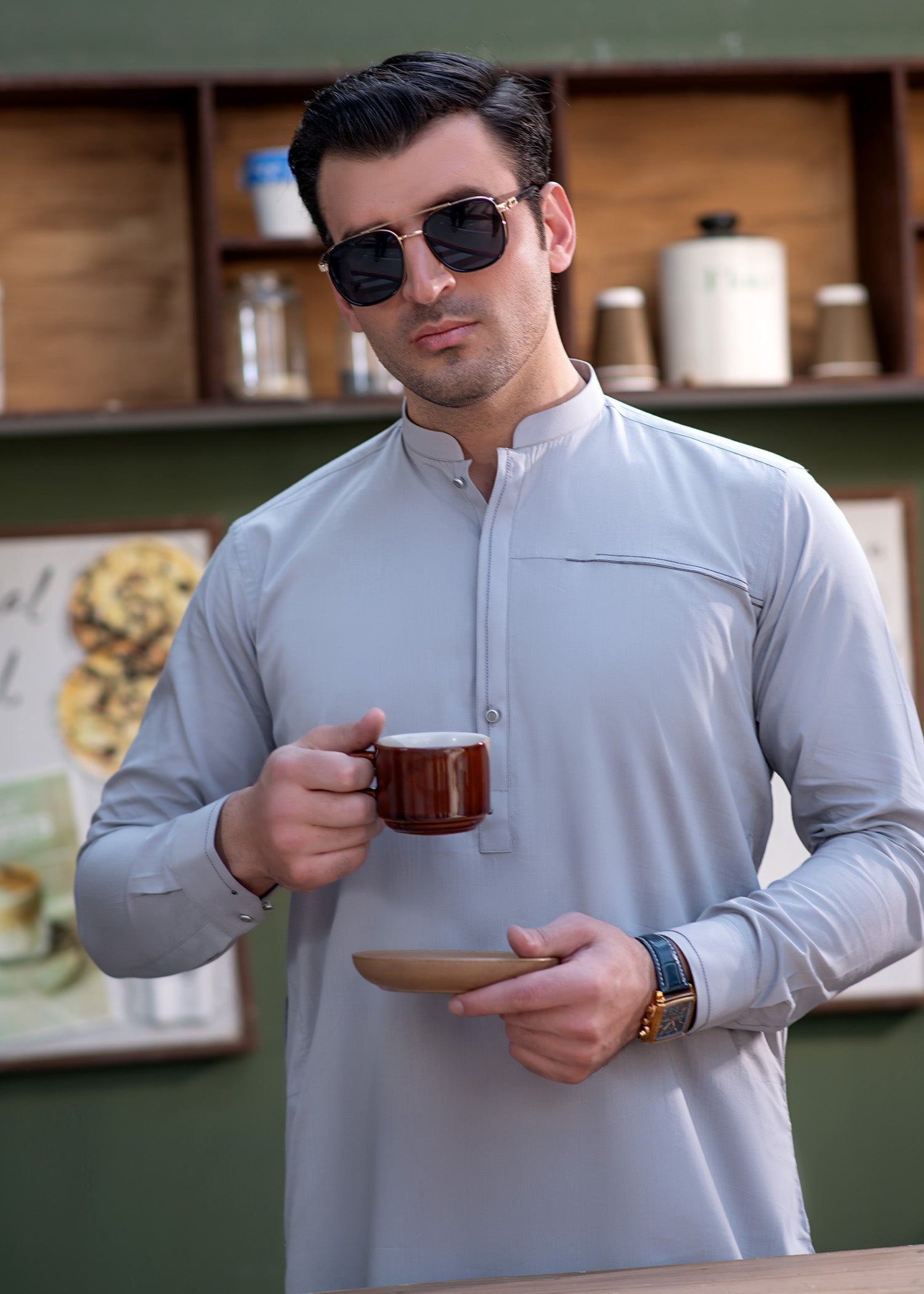 cotton Shalwar Kameez in Smoke grey