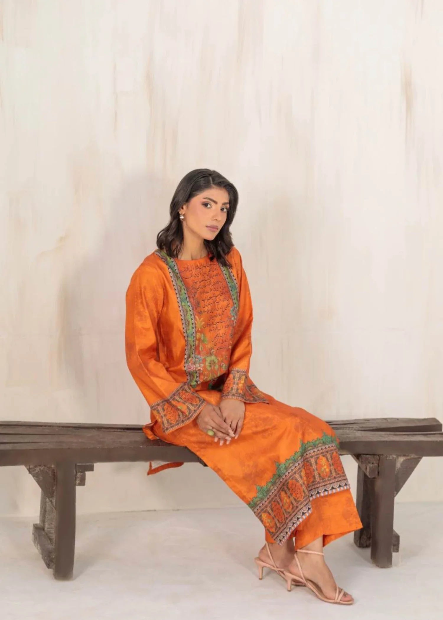 viscose raw silk Kurta Set in Ochre orange