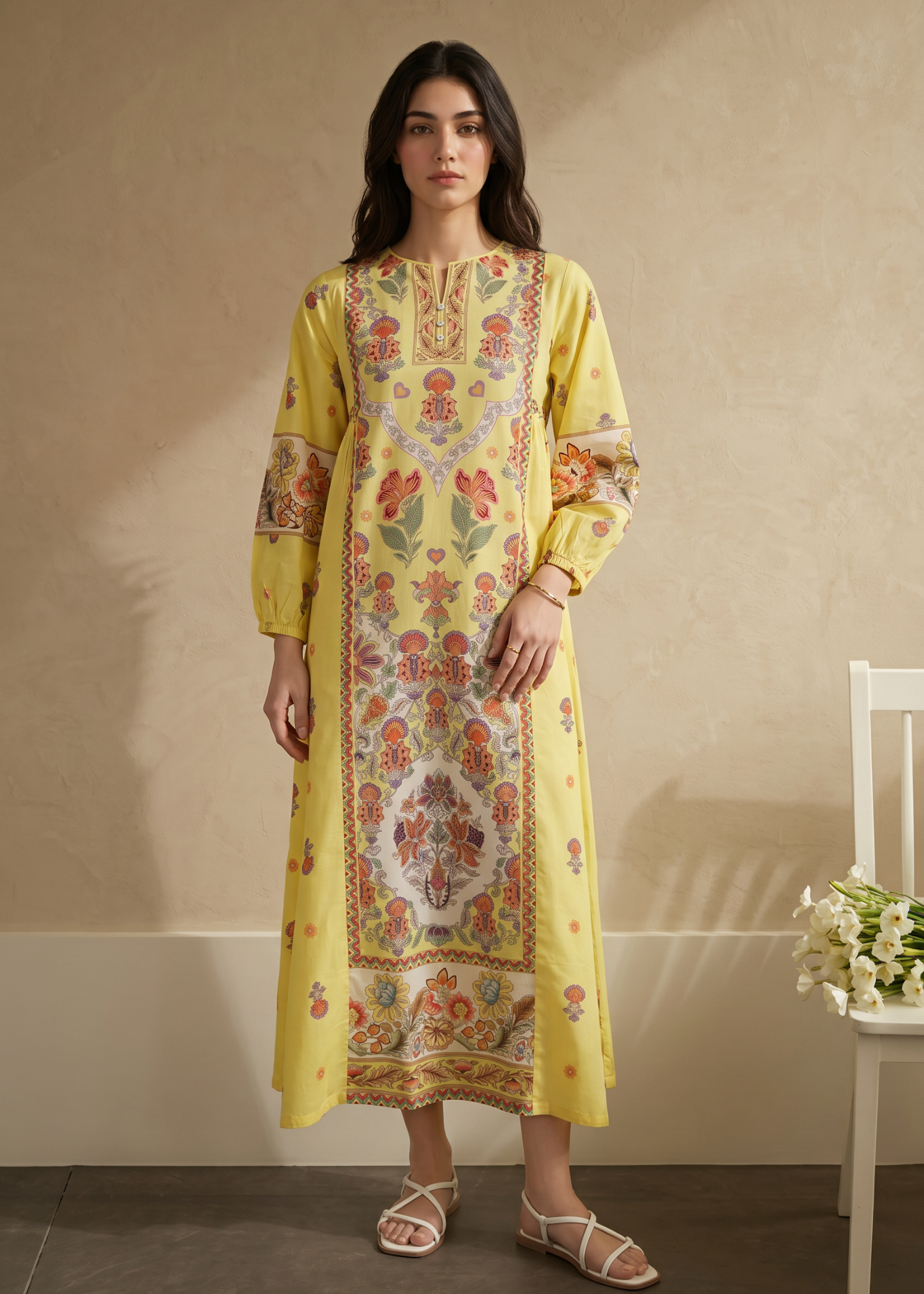 lawn Dress in Yellow