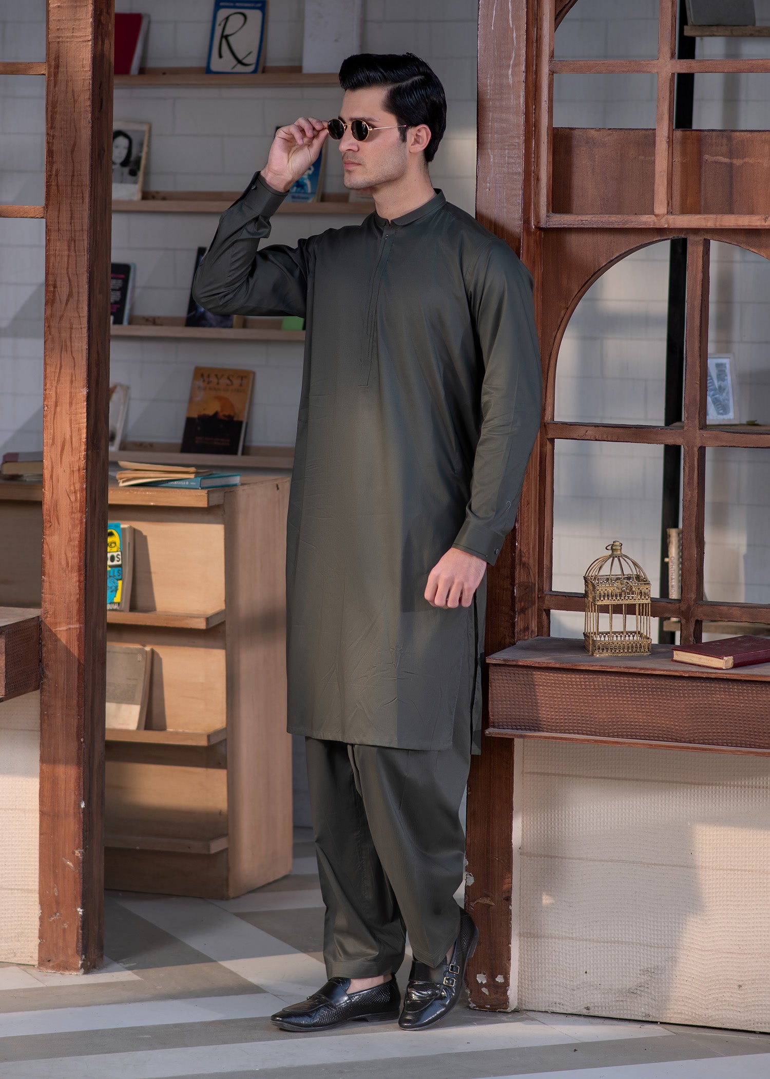 cotton Shalwar Kameez in Pine green