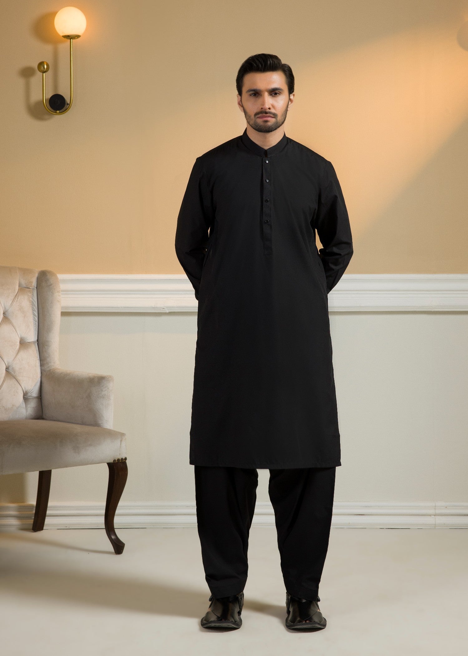 poly viscose Shalwar Kameez in Black