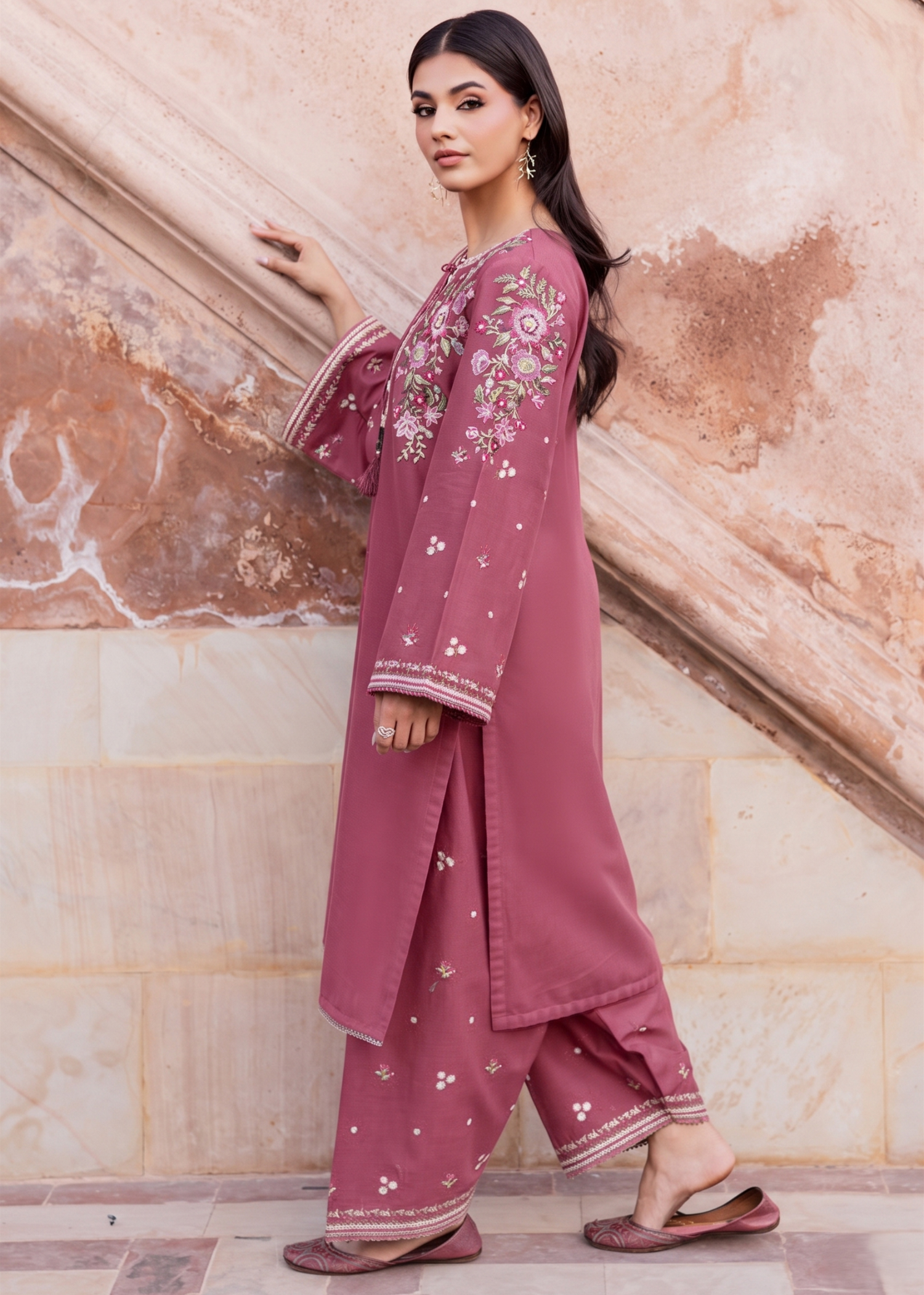 linen Kurta Set in Salmon