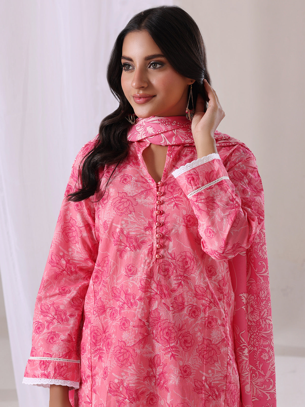 ribbed lawn Kurta Set in Baby pink