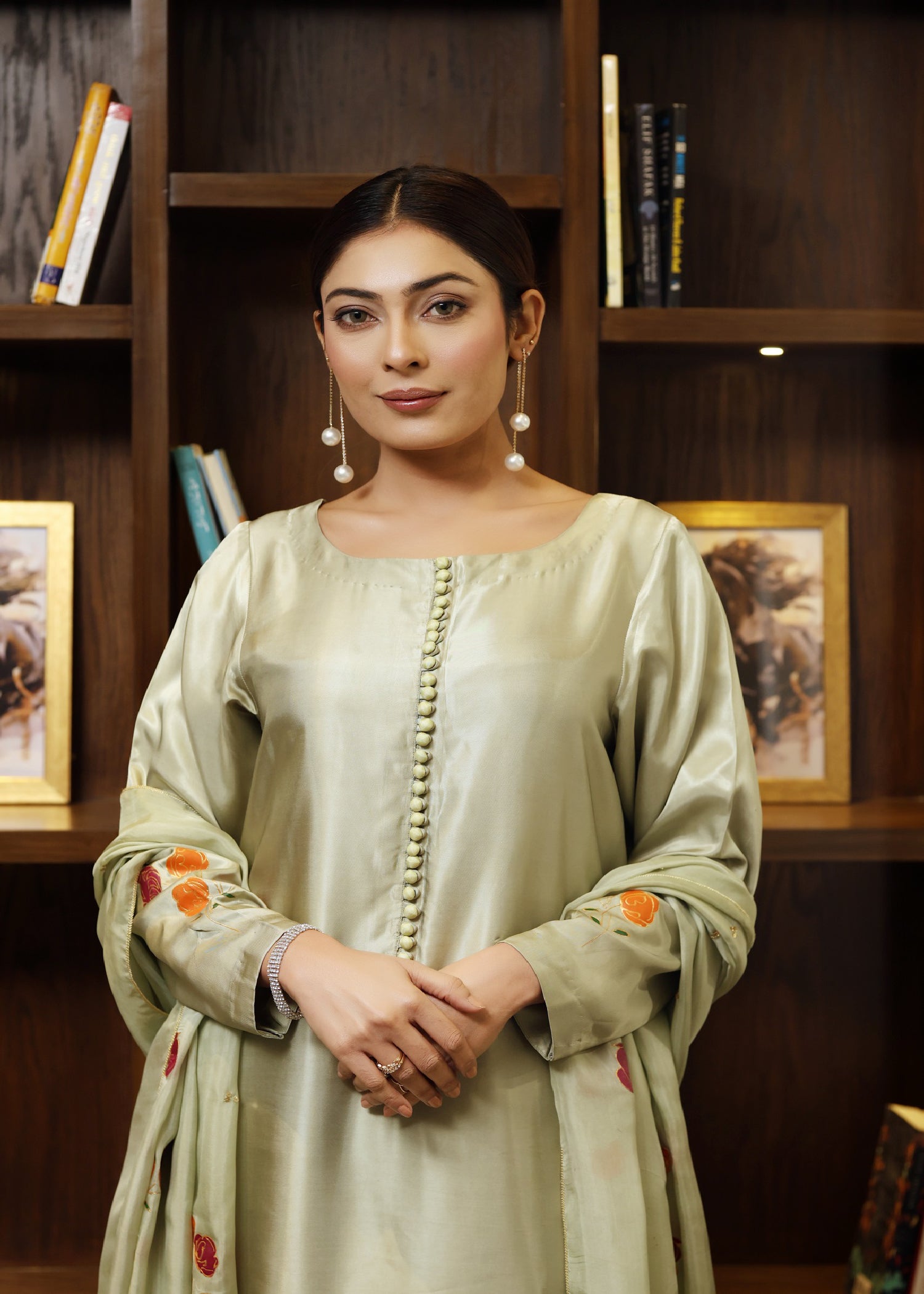 silk Kurta Set in Mint green