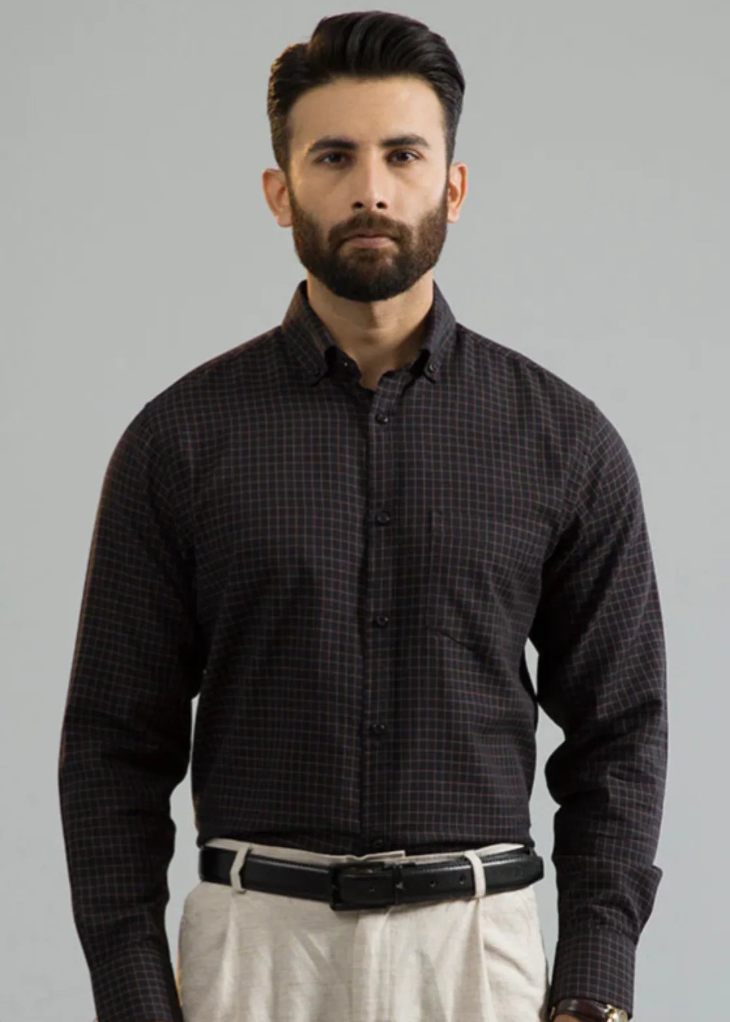 cotton Formal Shirt in Black, brown