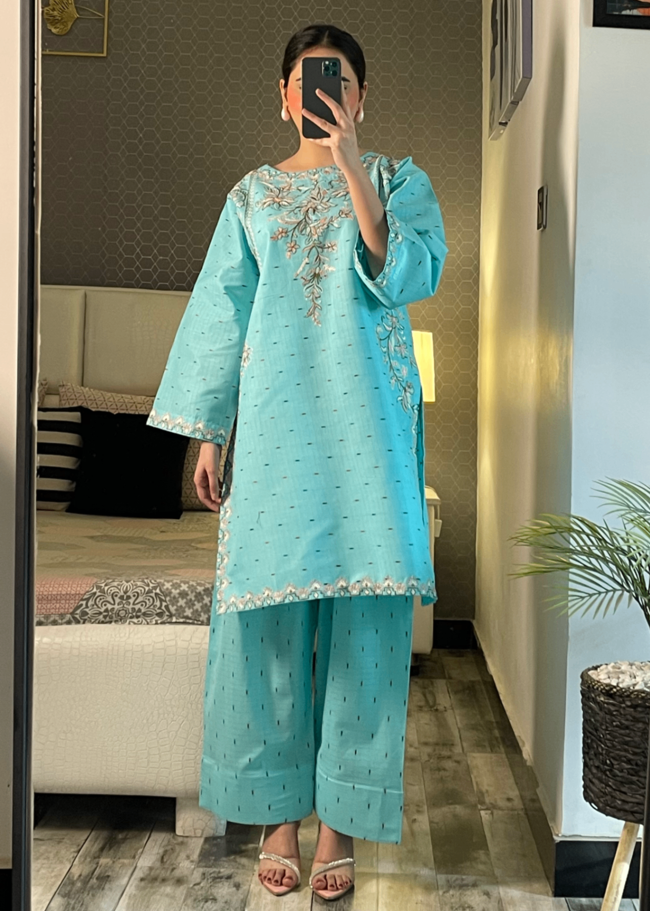 cotton Kurta Set in Pacific blue