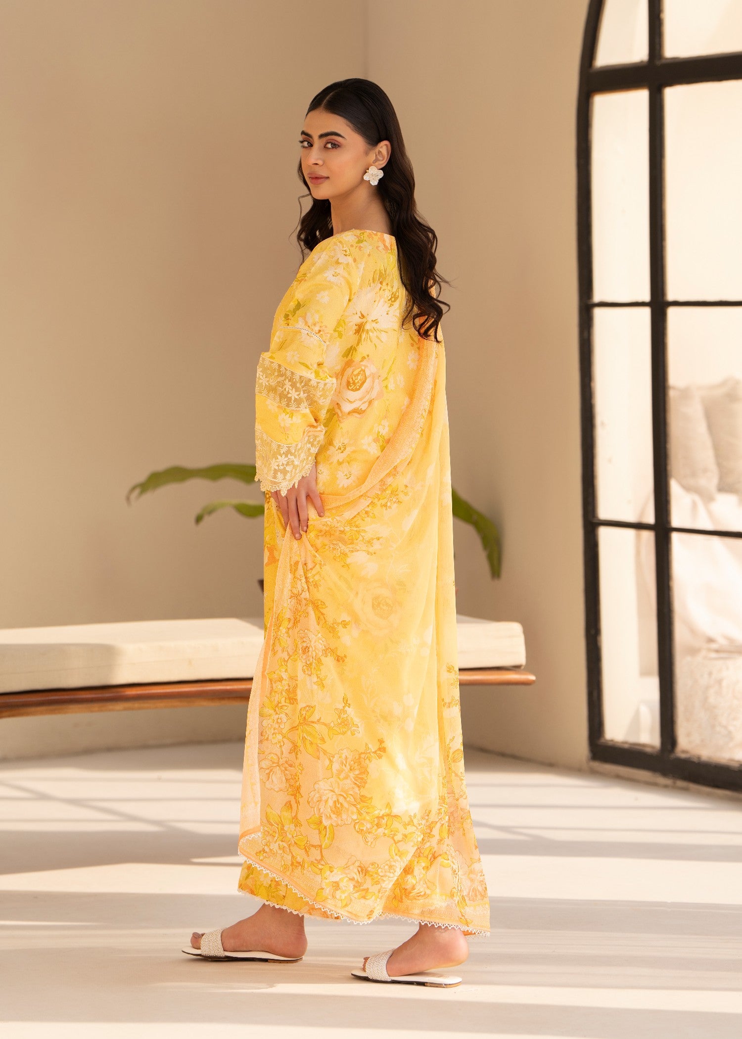 cambric Kurta Set in Pale yellow