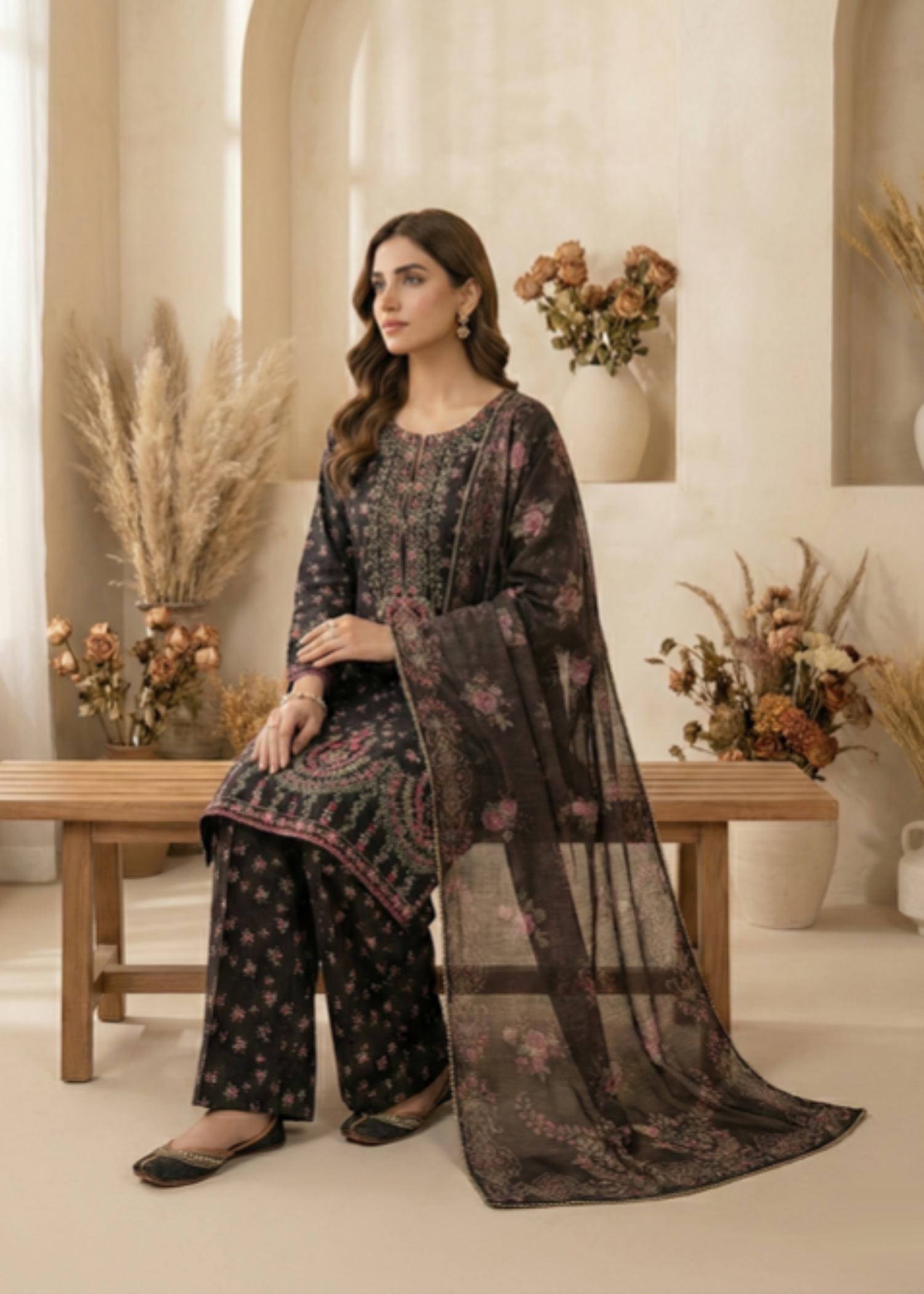 cotton dobby Kurta Set in Black