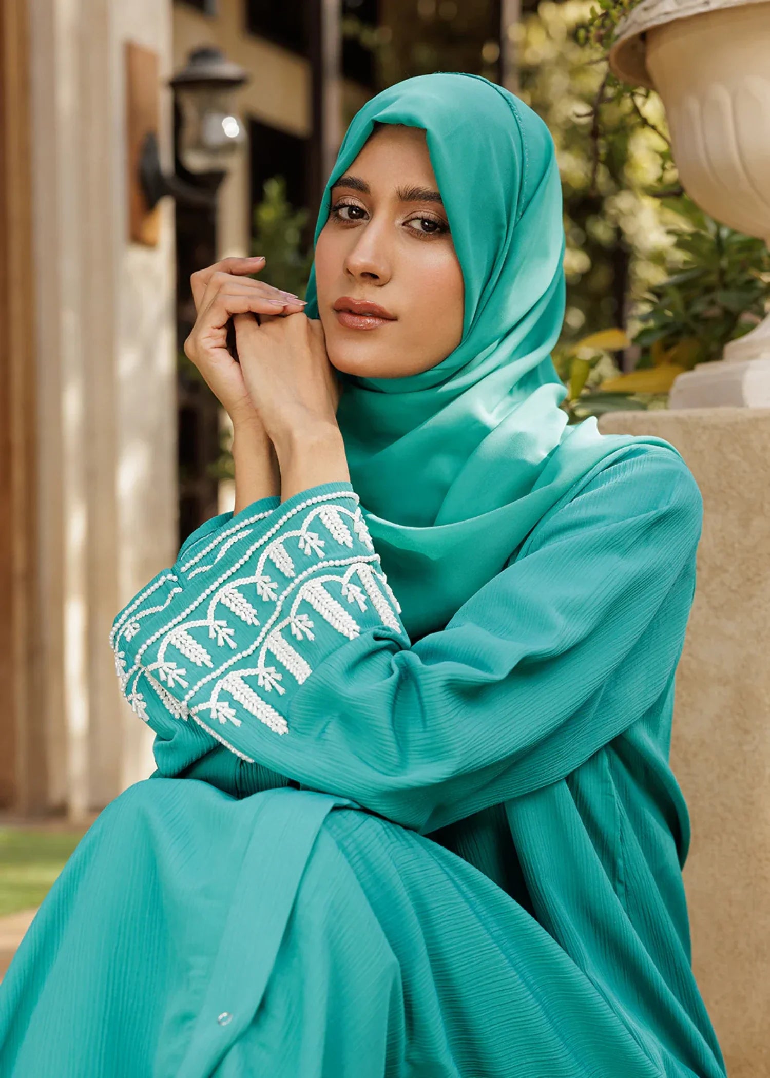georgette Abaya in Sea green