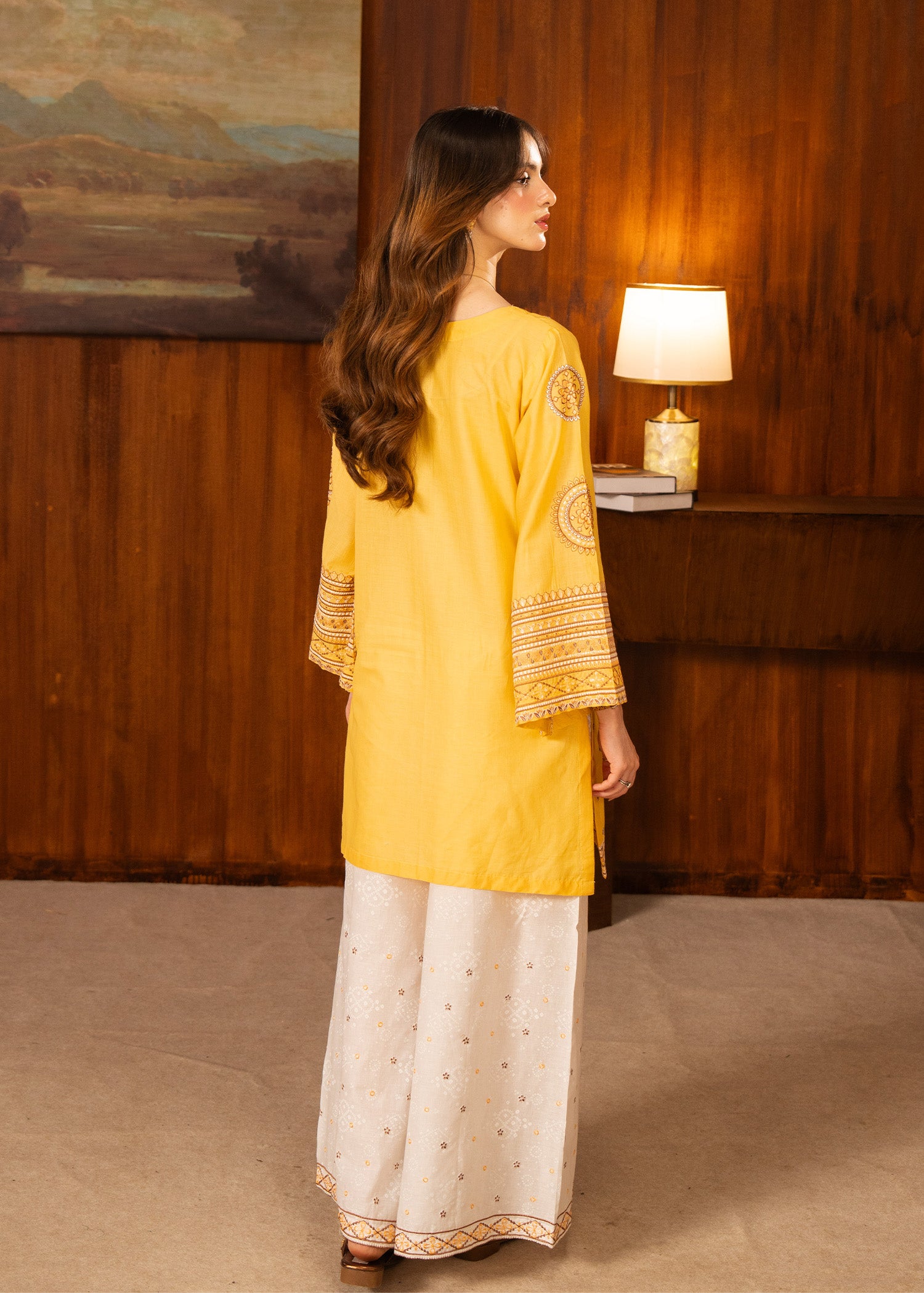lawn Kurta Set in Yellow, white