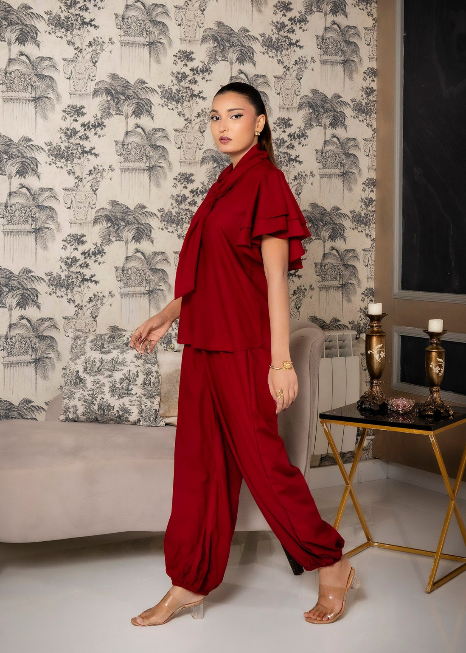 irish linen Co Ord Sets in Maroon