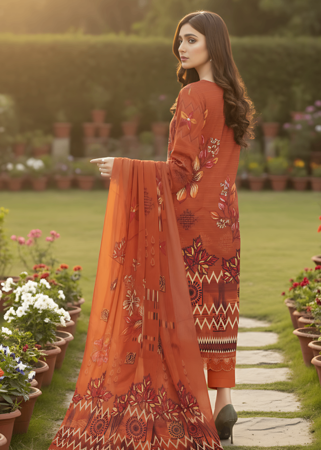 viscose Unstitched in Rust orange