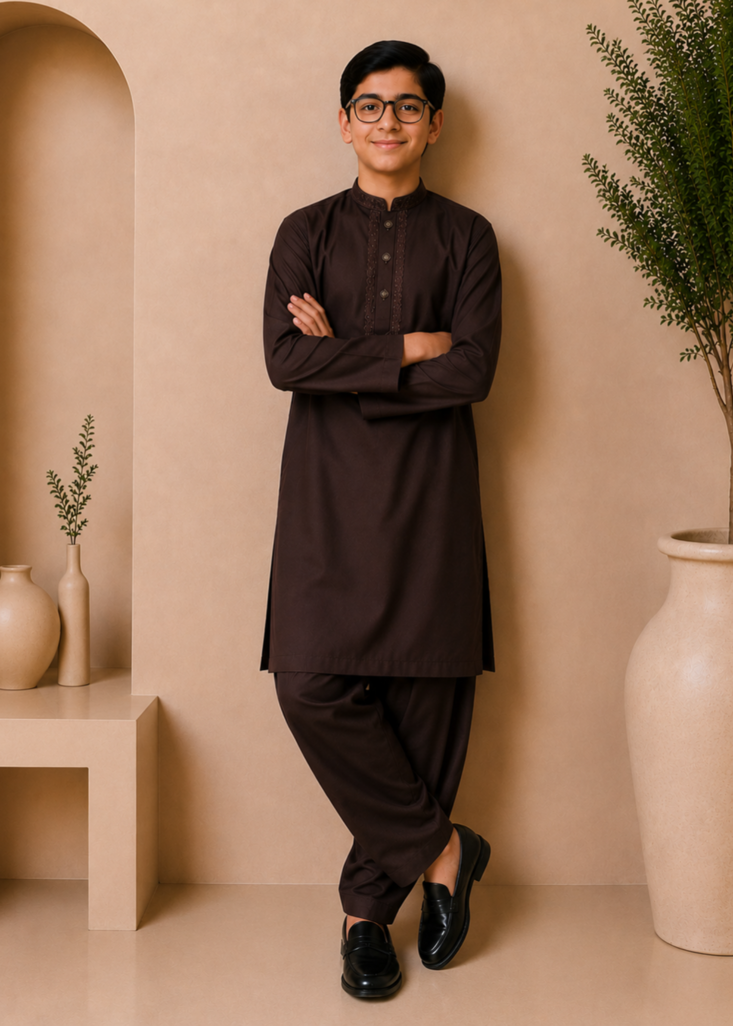 wash & wear Kurta Set in Dark brown